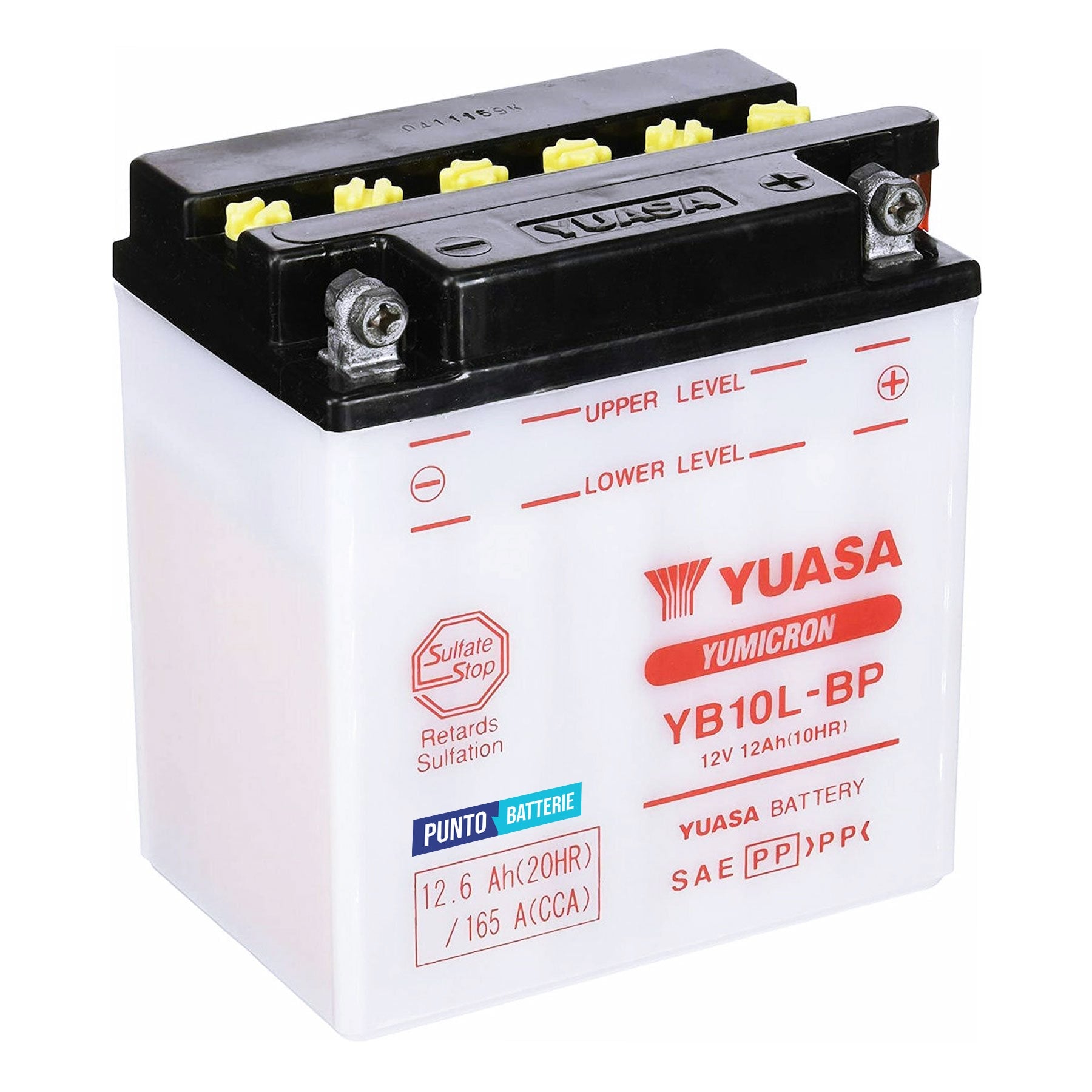Batteria originale Yuasa YuMicron YB10L-BP, dimensioni 135 x 90 x 145, polo positivo a destra, 12 volt, 12 amperora, 165 ampere. Batteria per moto, scooter e powersport.