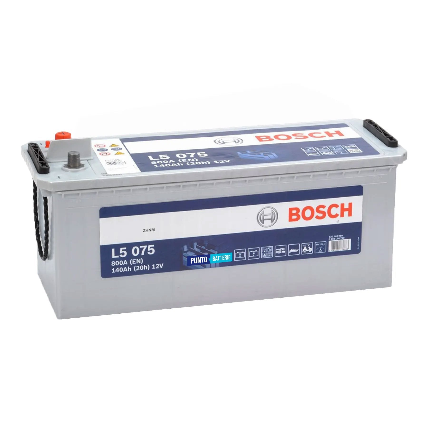 Batteria originale Bosch L5 L5 075, dimensioni 513 x 189 x 223, 12 volt, 140 amperora. Batteria per servizi di camper, barca e applicazioni a scarica lenta.