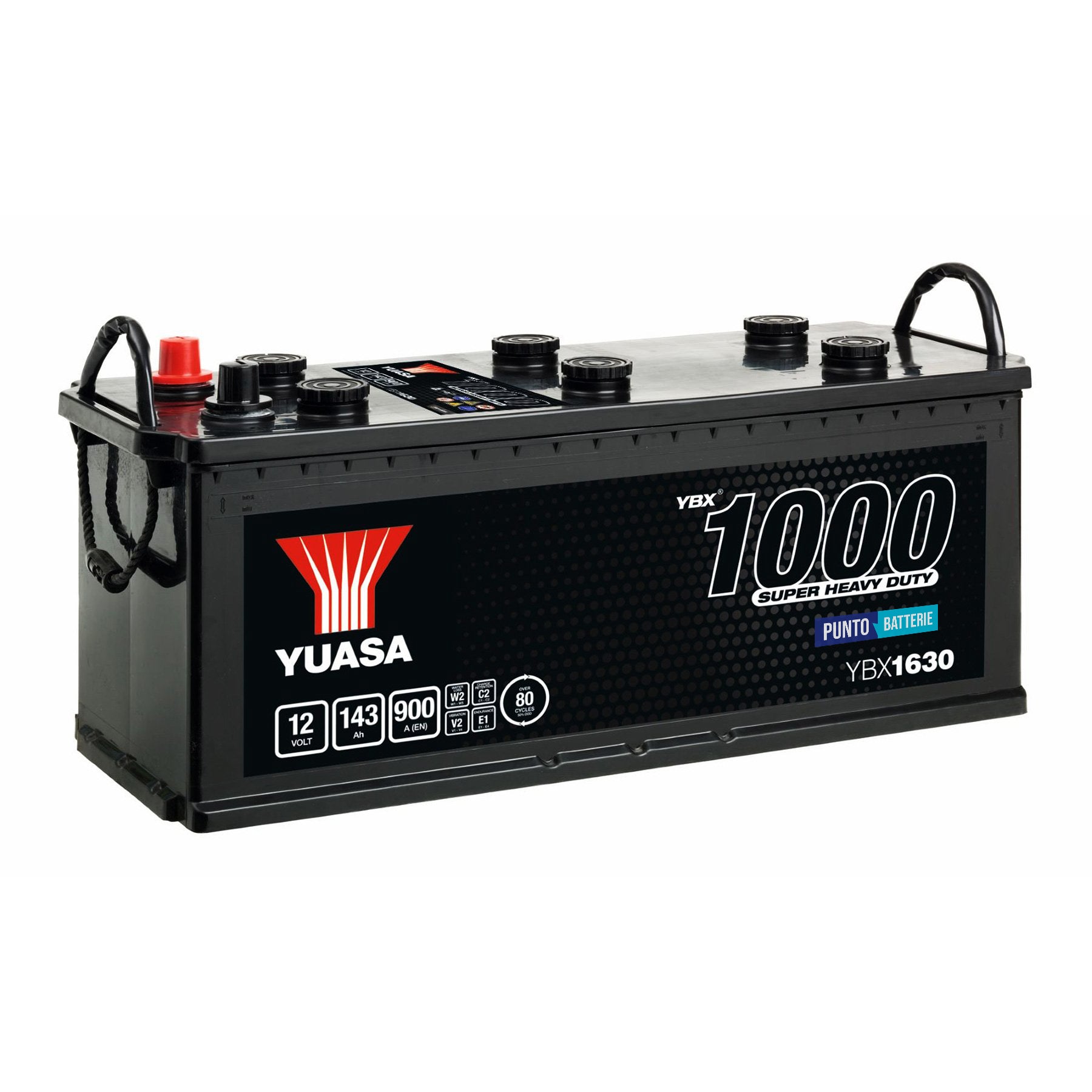 Batteria originale Yuasa YBX1000 YBX1630, dimensioni 513 x 189 x 223, polo positivo a sinistra, 12 volt, 143 amperora, 900 ampere. Batteria per camion e veicoli pesanti.