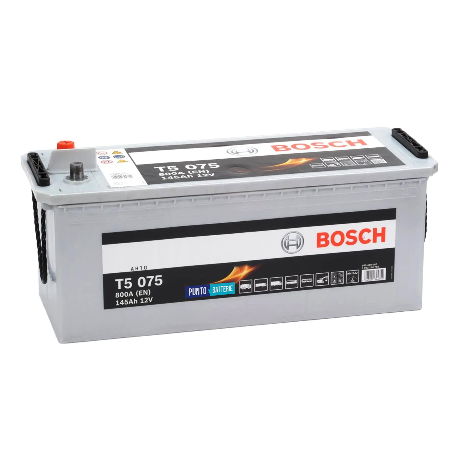 Batteria originale Bosch T5 T5075, dimensioni 513 x 189 x 223, polo positivo a sinistra, 12 volt, 145 amperora, 800 ampere. Batteria per camion e veicoli pesanti.