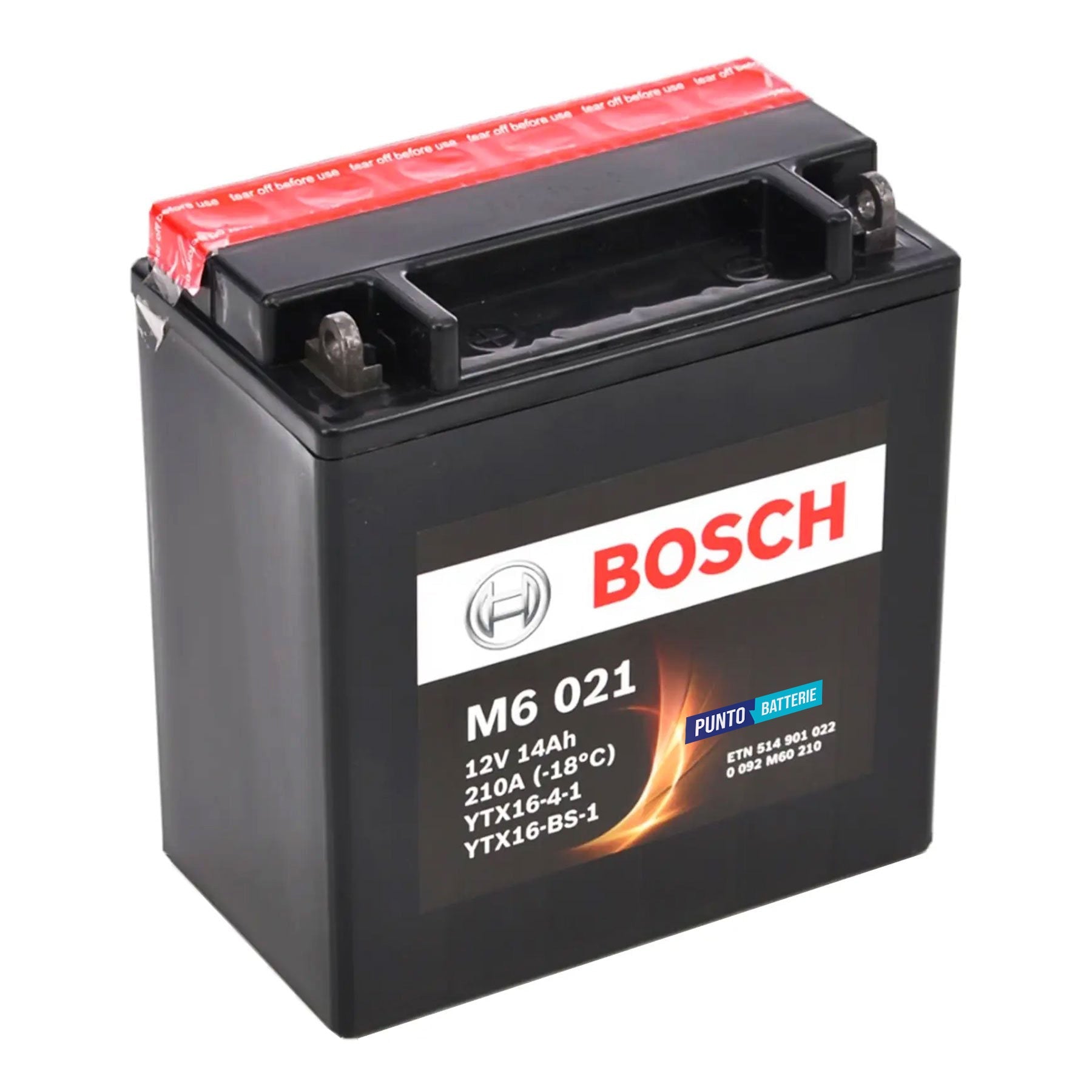 Batteria originale Bosch M6 M6021, dimensioni 150 x 87 x 161, polo positivo a sinistra, 12 volt, 14 amperora, 210 ampere. Batteria per moto, scooter e powersport.
