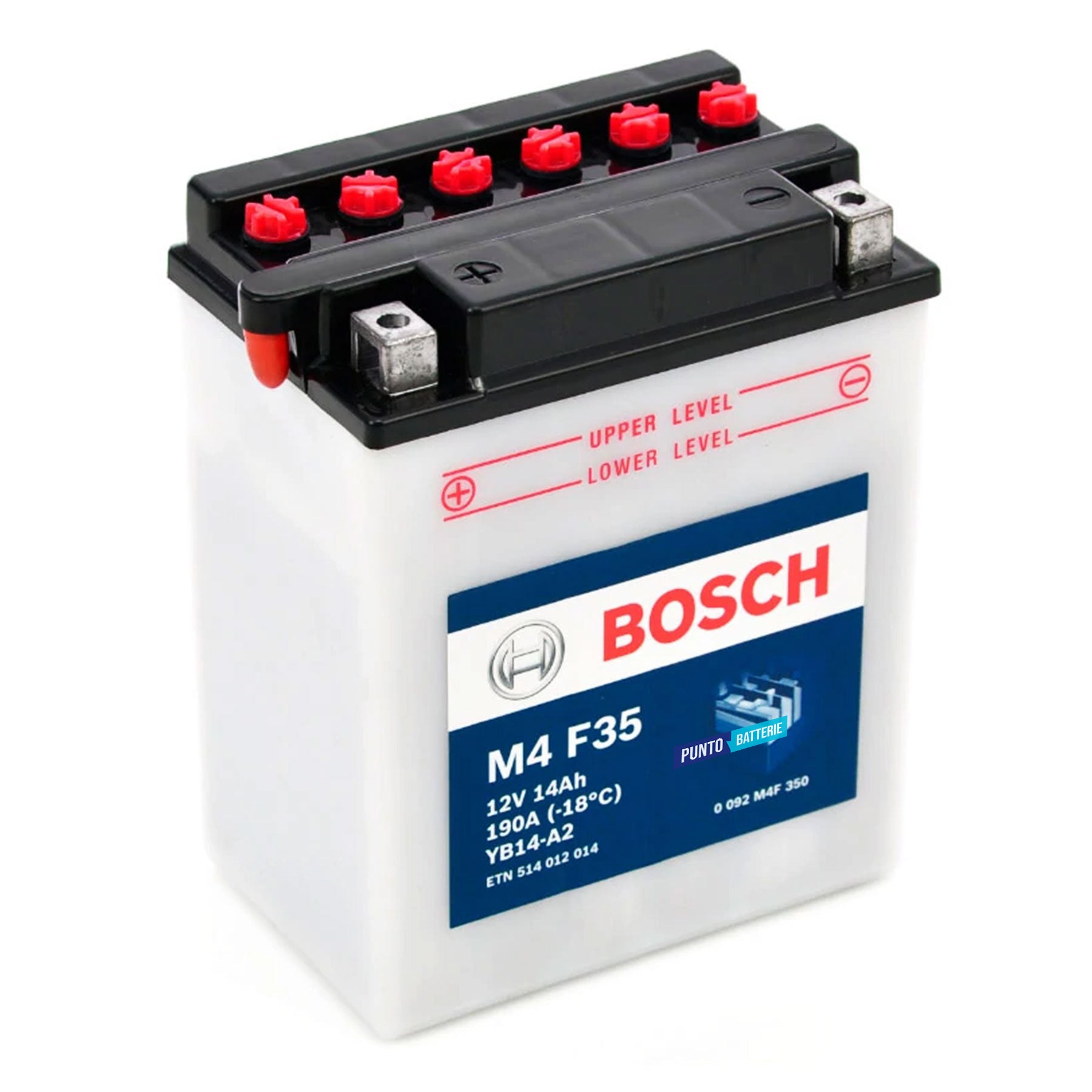 Batteria originale Bosch M4 M4F35, dimensioni 134 x 89 x 166, polo positivo a sinistra, 12 volt, 14 amperora, 190 ampere. Batteria per moto, scooter e powersport.