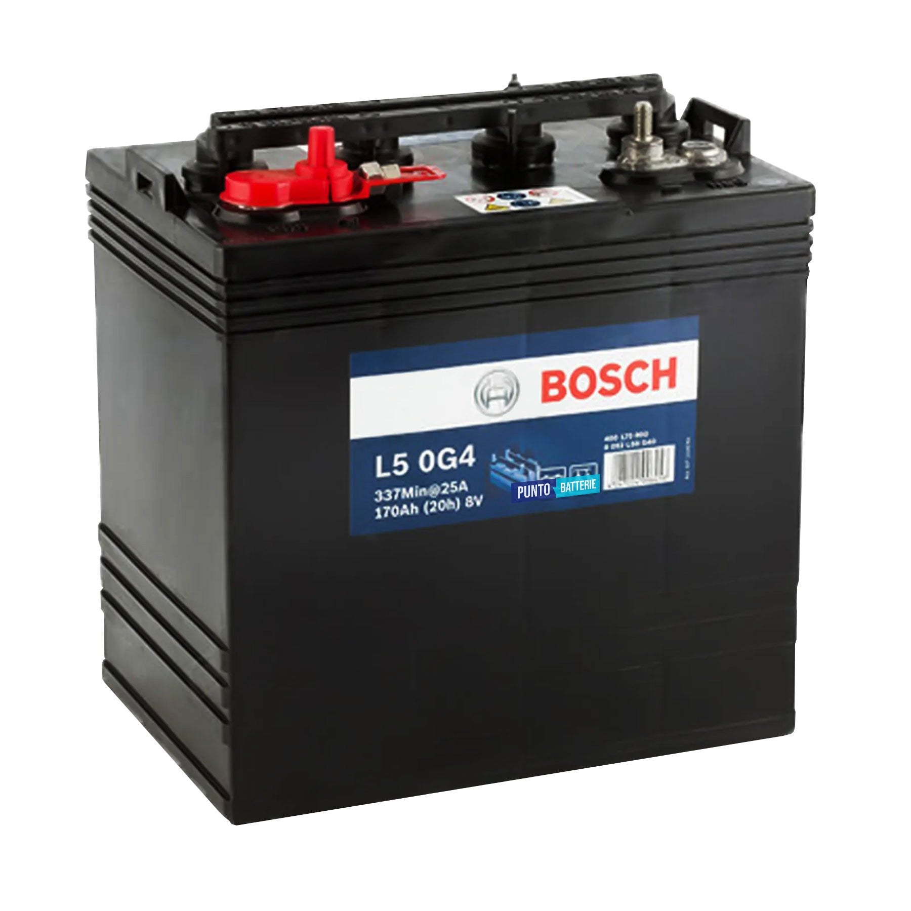 Batteria originale Bosch L5G L5 0G4, dimensioni 261 x 181 x 288, 8 volt, 170 amperora. Batteria per servizi di camper, barca e applicazioni a scarica lenta.