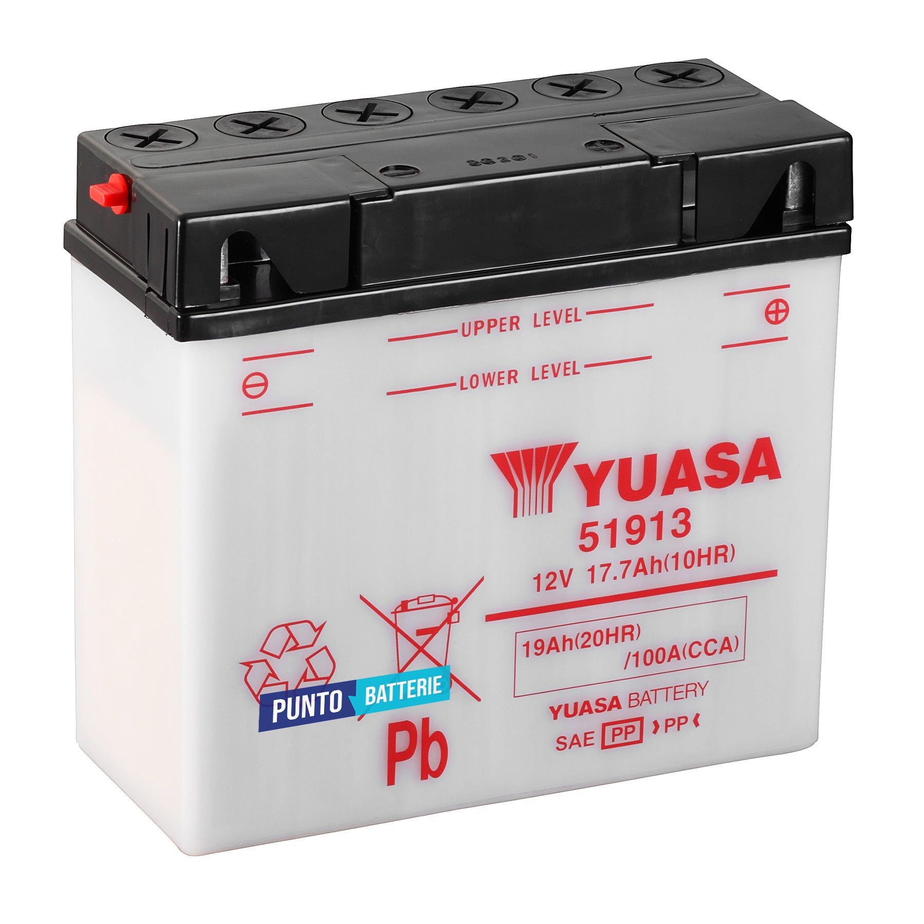 Batteria originale Yuasa YuMicron 51913, dimensioni 186 x 82 x 171, polo positivo a destra, 12 volt, 17 amperora, 100 ampere. Batteria per moto, scooter e powersport.