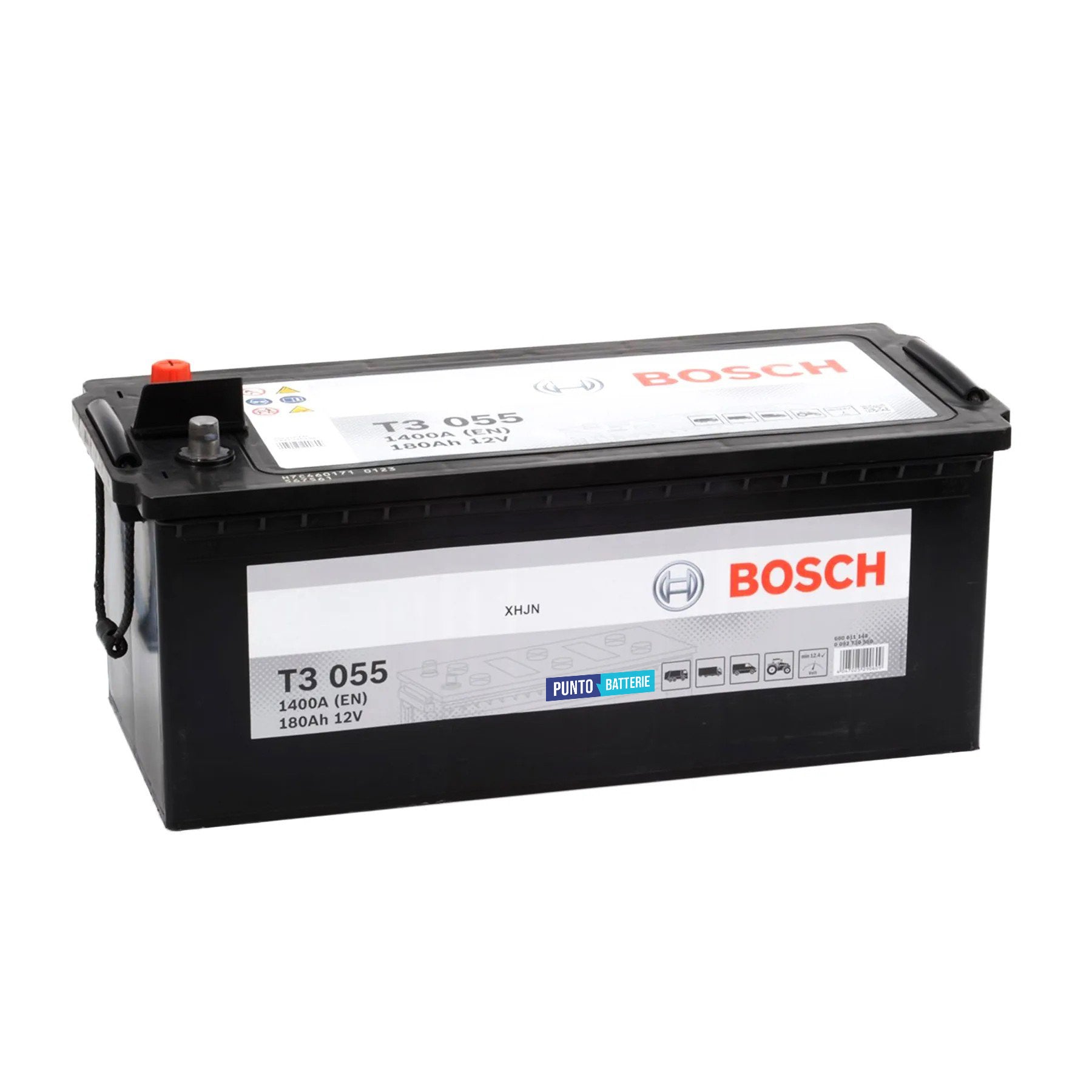 Batteria originale Bosch T3 T3055, dimensioni 513 x 223 x 223, polo positivo a sinistra, 12 volt, 180 amperora, 1400 ampere. Batteria per camion e veicoli pesanti.