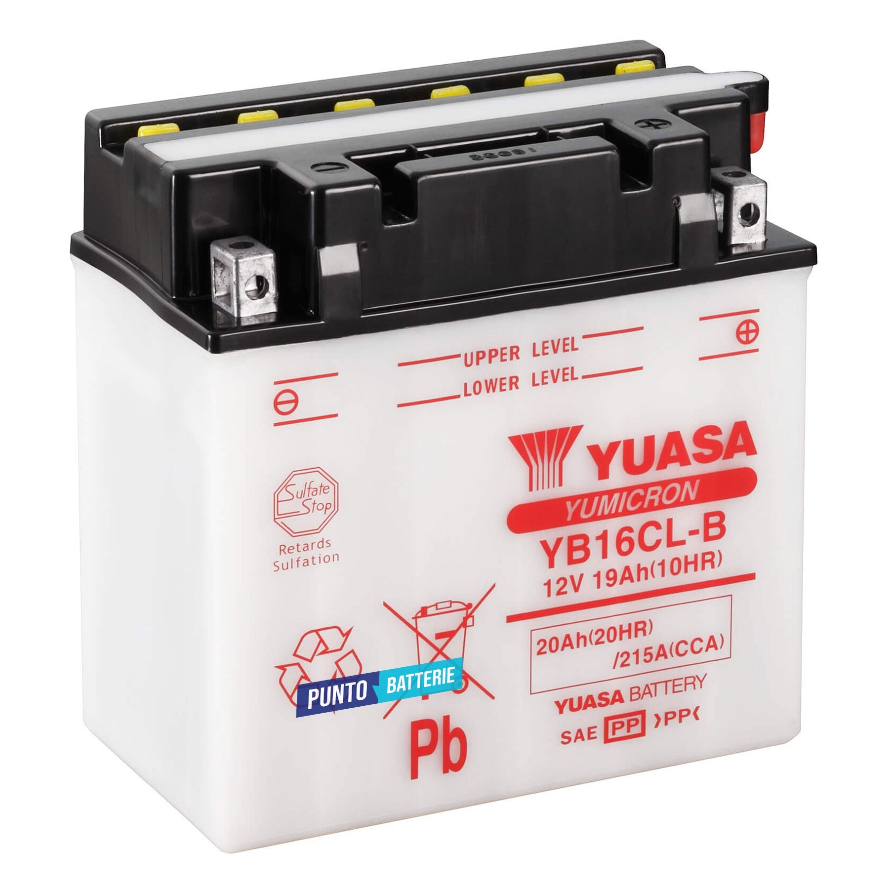Batteria originale Yuasa YuMicron YB16CL-B, dimensioni 175 x 100 x 175, polo positivo a destra, 12 volt, 19 amperora, 240 ampere. Batteria per moto, scooter e powersport.