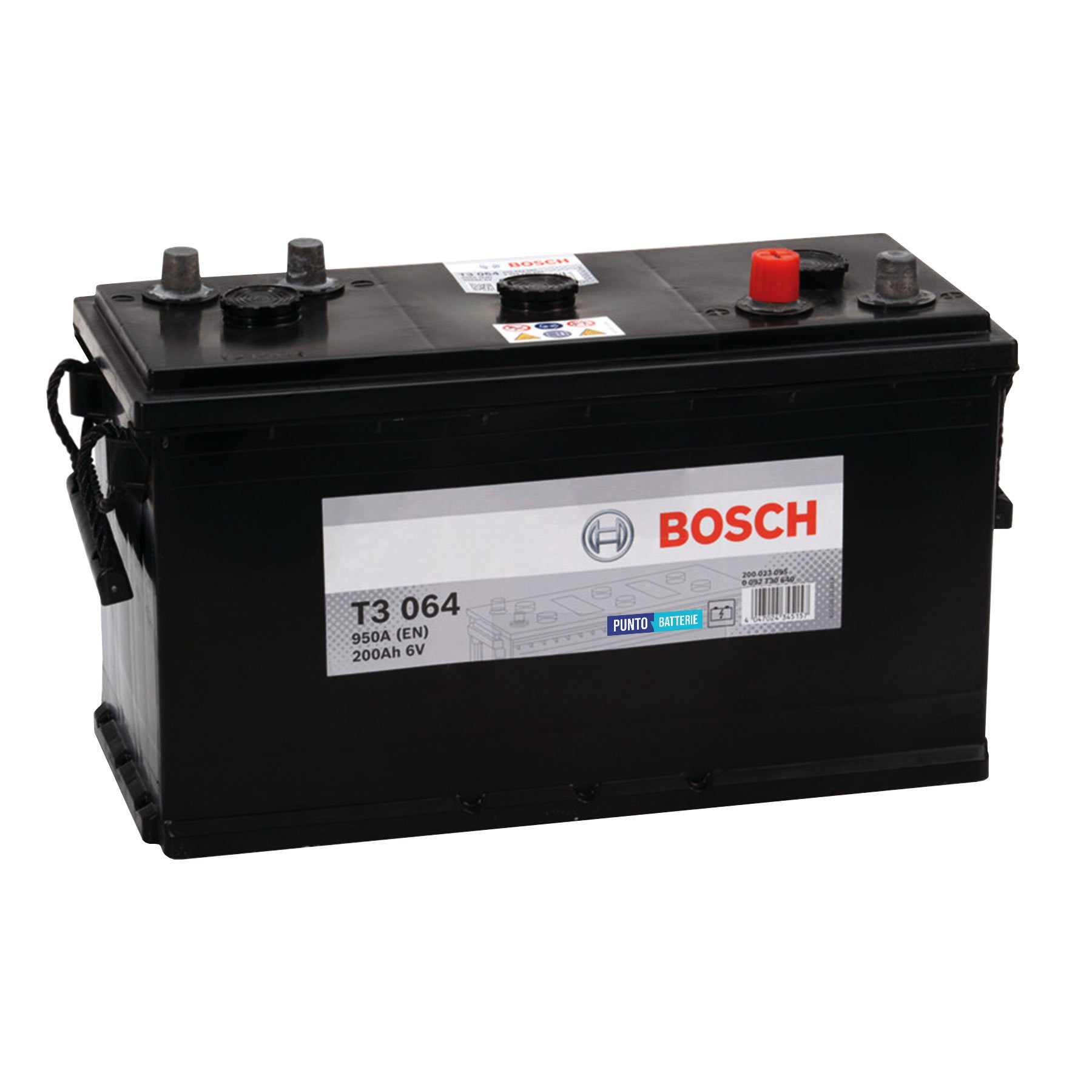 Batteria originale Bosch T3 T3064, dimensioni 403 x 175 x 235, polo positivo a destra, 6 volt, 200 amperora, 950 ampere. Batteria per camion e veicoli pesanti.