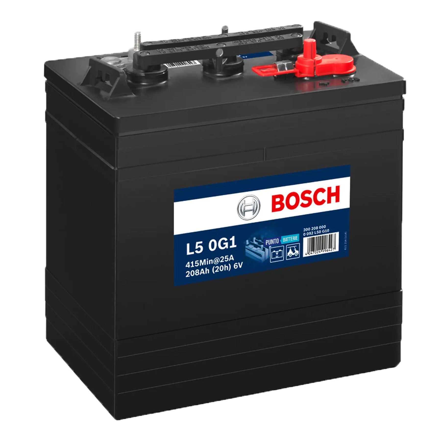 Batteria originale Bosch L5G L5 0G1, dimensioni 261 x 181 x 283, 6 volt, 208 amperora. Batteria per servizi di camper, barca e applicazioni a scarica lenta.