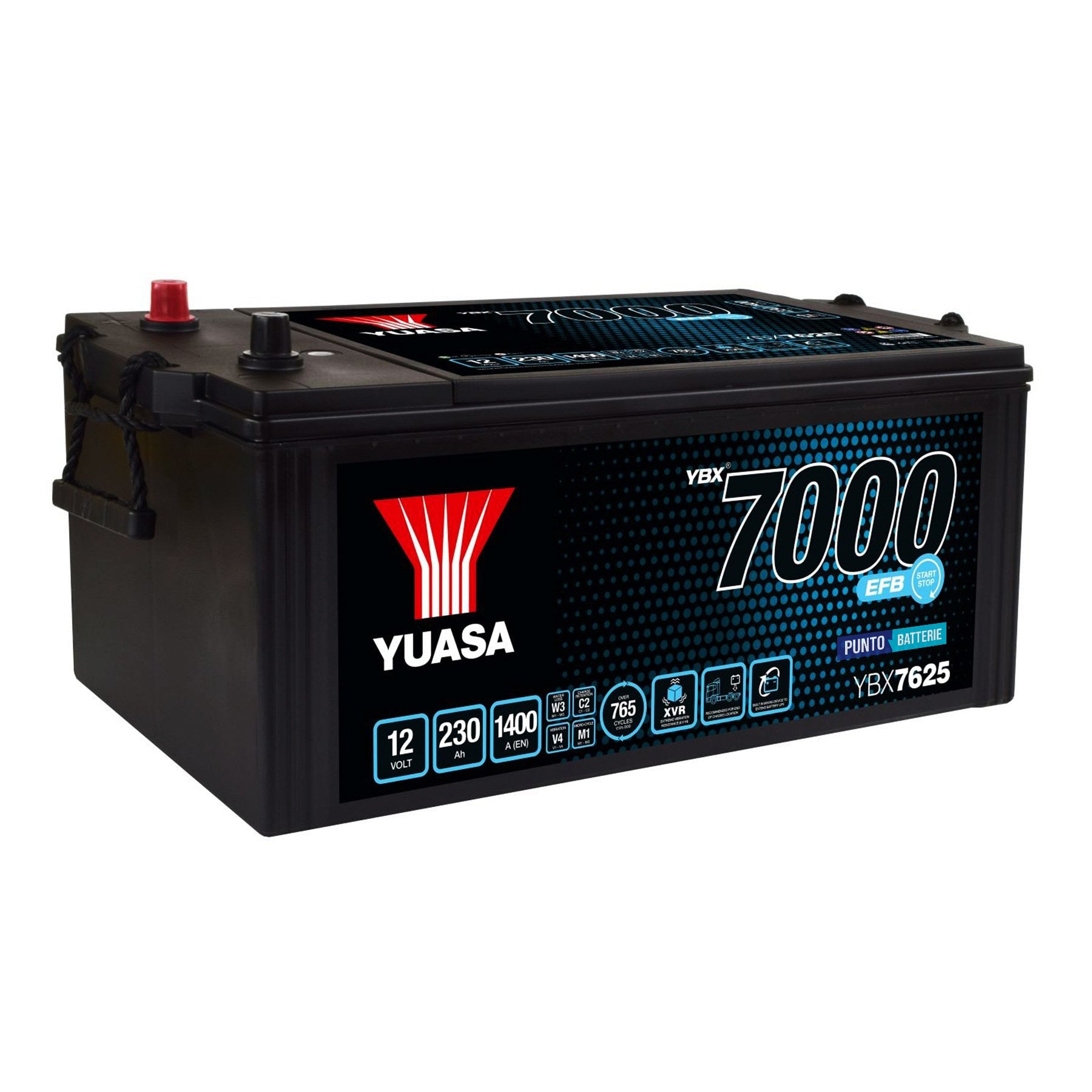 Batteria originale Yuasa YBX7000 YBX7625, dimensioni 516 x 274 x 236, polo positivo a sinistra, 12 volt, 230 amperora, 1400 ampere, EFB. Batteria per camion e veicoli pesanti.