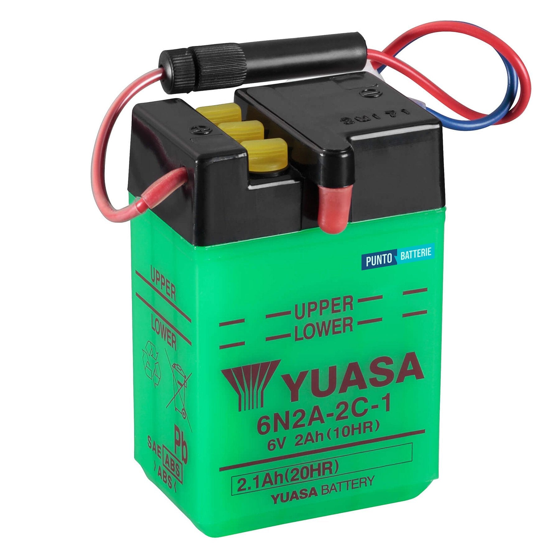 Batteria originale Yuasa Conventional 6N2A-2C-1, dimensioni 70 x 47 x 106, polo positivo a s