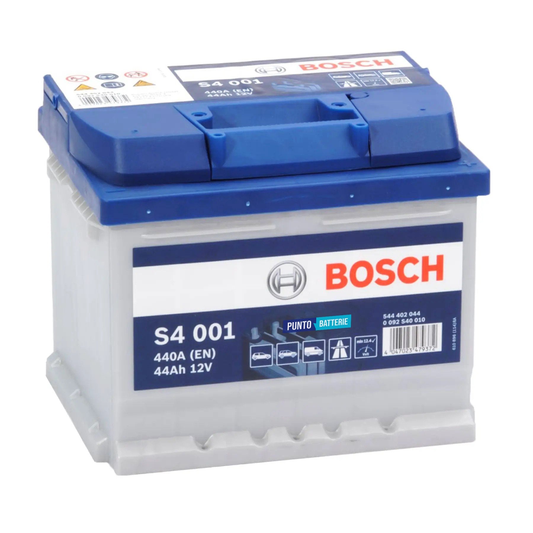 Batteria originale Bosch S4 S4 001, dimensioni 207 x 175 x 175, polo positivo a destra, 12 volt, 44 amperora, 440 ampere. Batteria per auto e veicoli leggeri.