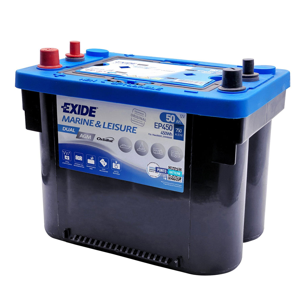 Batteria Exide EP450 - Dual AGM (12V, 50Ah, 450Wh, 750A) - Puntobatterie