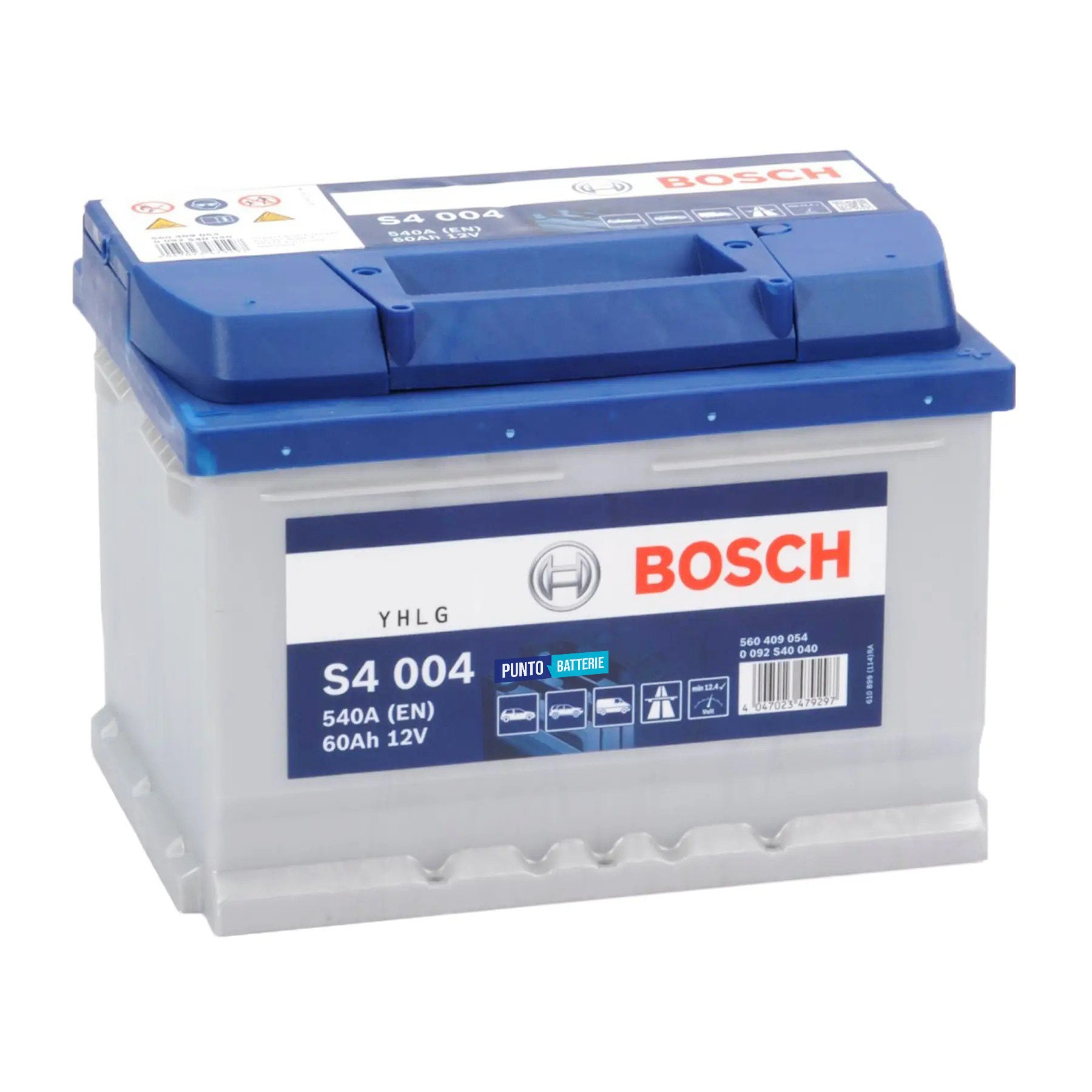 Batteria originale Bosch S4 S4 004, dimensioni 242 x 175 x 175, polo positivo a destra, 12 volt, 60 amperora, 540 ampere. Batteria per auto e veicoli leggeri.
