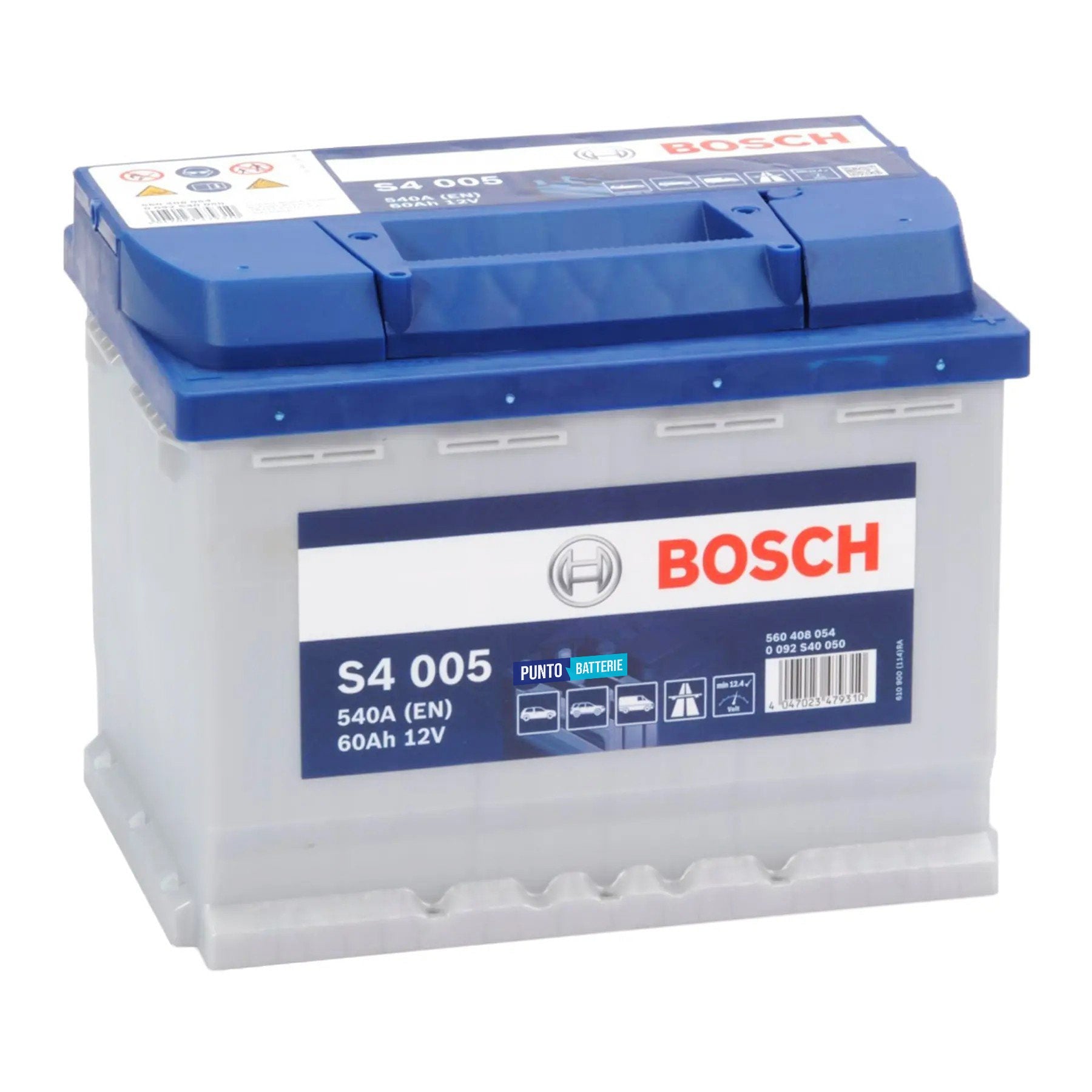 Batteria originale Bosch S4 S4 005, dimensioni 242 x 175 x 190, polo positivo a destra, 12 volt, 60 amperora, 540 ampere. Batteria per auto e veicoli leggeri.