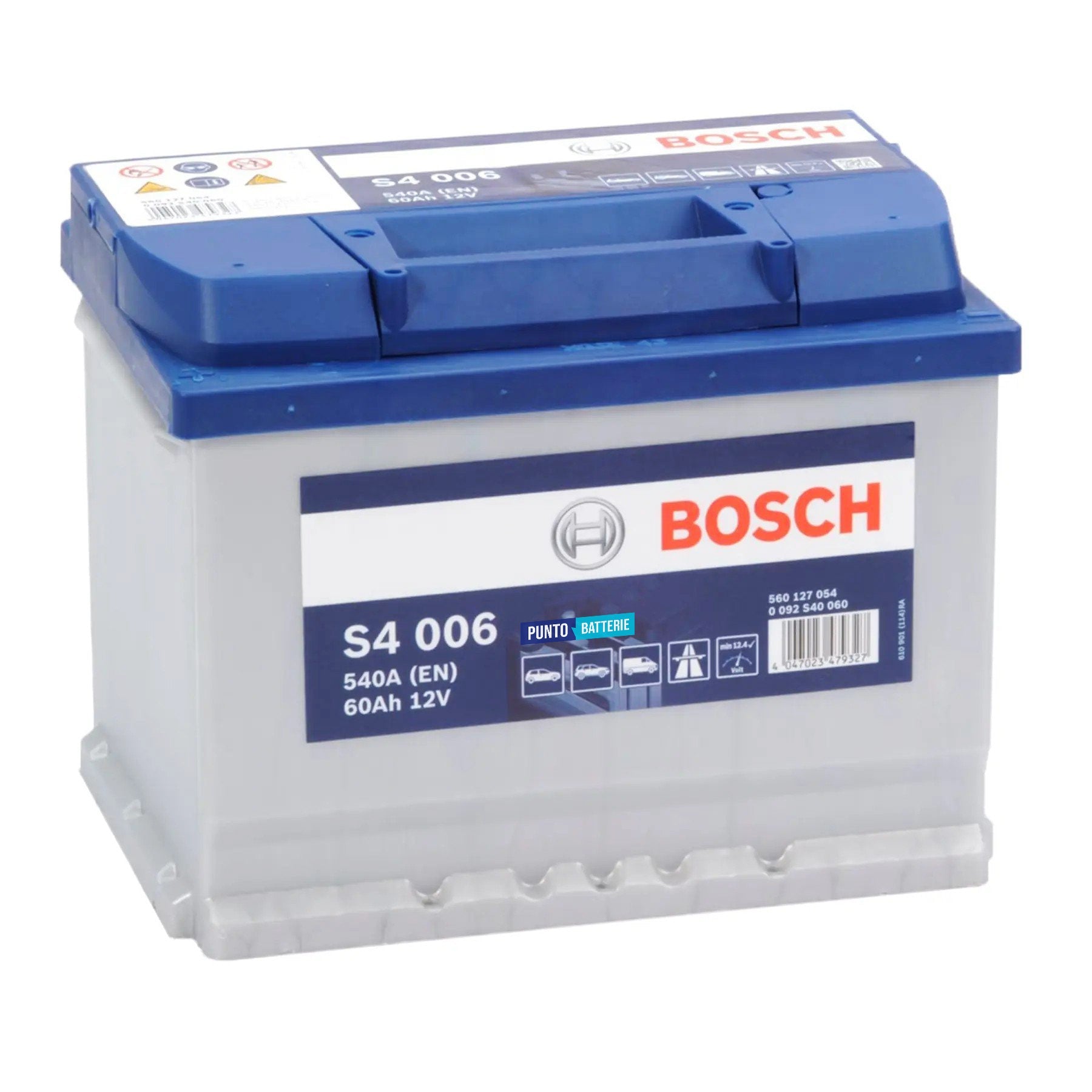 Batteria originale Bosch S4 S4 006, dimensioni 242 x 175 x 190, polo positivo a sinistra, 12 volt, 60 amperora, 540 ampere. Batteria per auto e veicoli leggeri.
