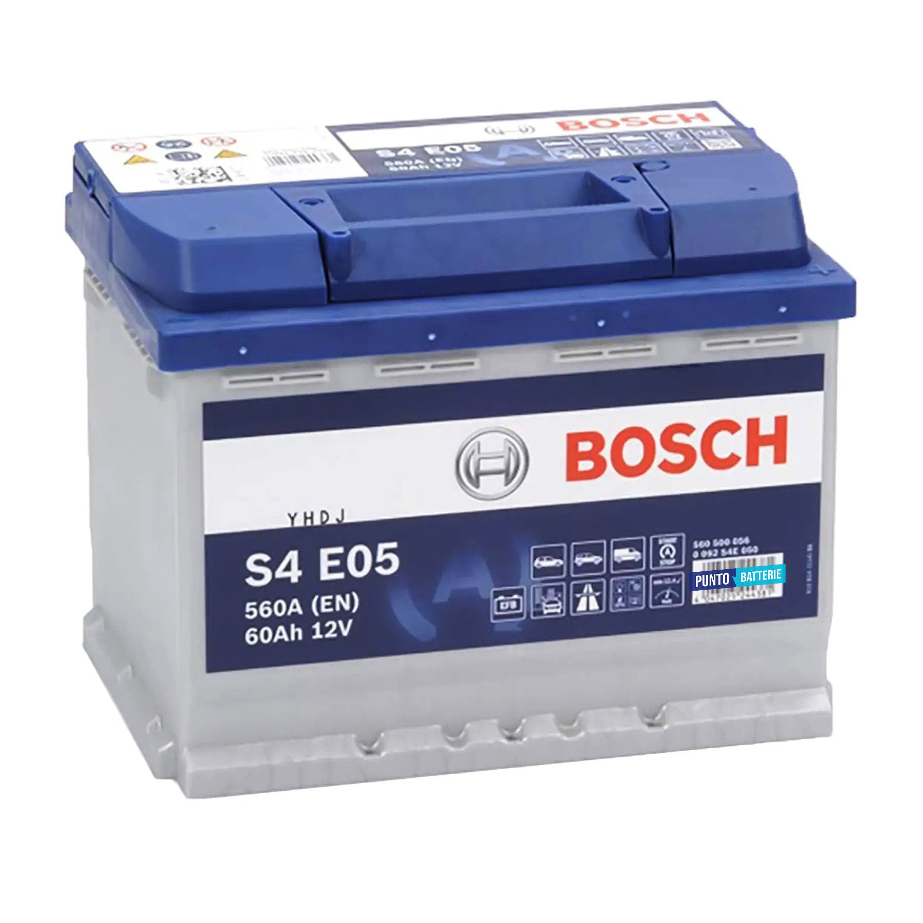 Batteria originale Bosch S4E S4 E05, dimensioni 242 x 175 x 190, polo positivo a destra, 12 volt, 60 amperora, 640 ampere, EFB. Batteria per auto e veicoli leggeri con start e stop.