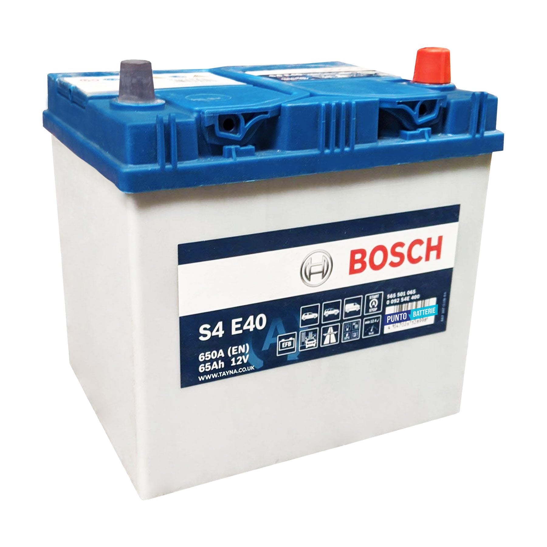 Batteria originale Bosch S4E S4 E40, dimensioni 231 x 173 x 218.5, polo positivo a destra, 12 volt, 65 amperora, 650 ampere, EFB. Batteria per auto e veicoli leggeri con start e stop.