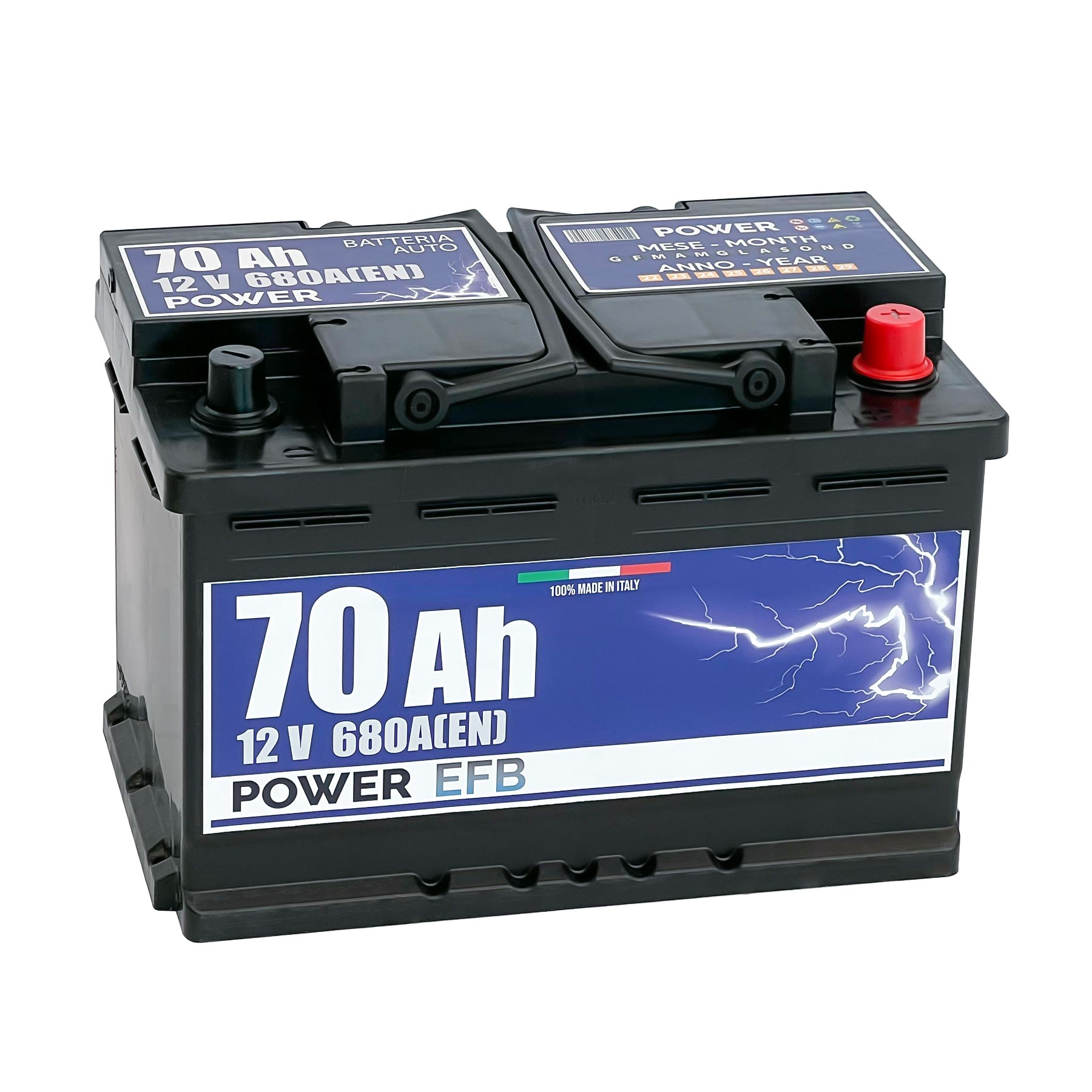 Batteria originale Power EFB PL700, dimensioni 278 x 175 x 190, polo positivo a destra, 12 volt, 70 amperora, 680 ampere, EFB. Batteria per auto e veicoli leggeri con start e stop.