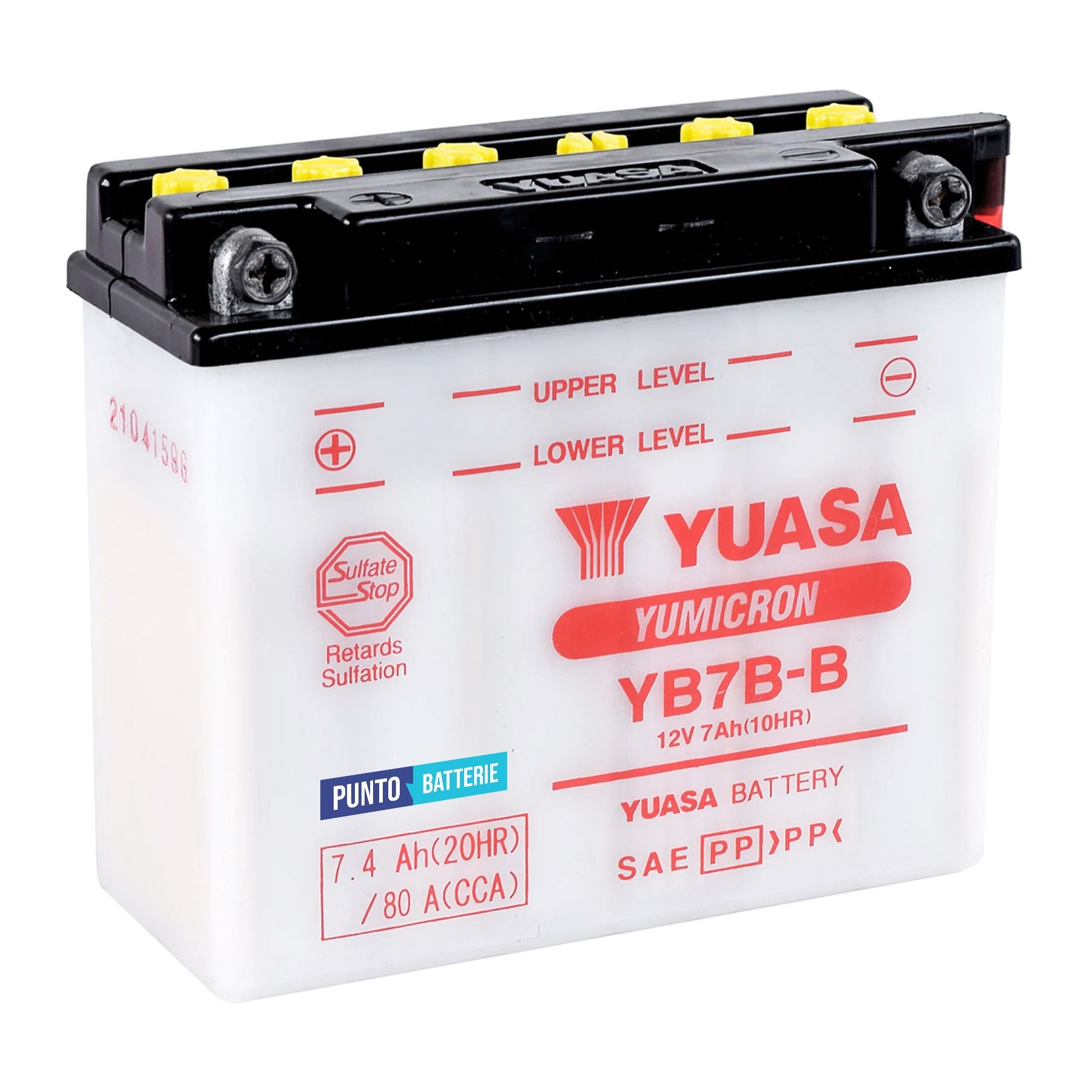 Batteria originale Yuasa YuMicron YB7B-B, dimensioni 152 x 61 x 132, polo positivo a sinistra, 12 volt, 7 amperora, 80 ampere. Batteria per moto, scooter e powersport.