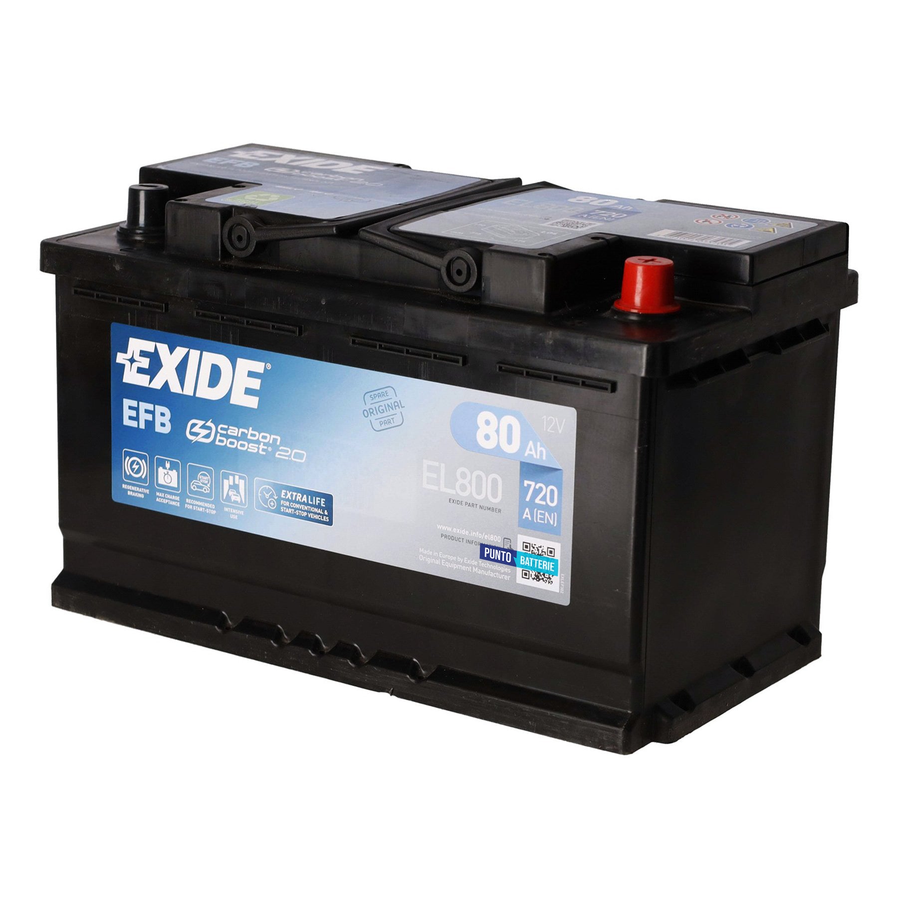 Batteria originale Exide EFB EL800, dimensioni 315 x 175 x 190, polo positivo a destra, 12 volt, 80 amperora, 800 ampere, EFB. Batteria per auto e veicoli leggeri con start e stop.