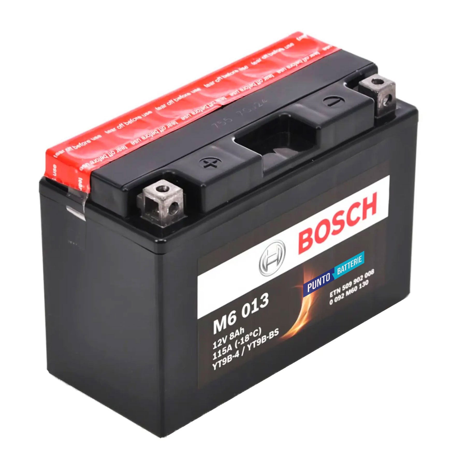 Batteria originale Bosch M6 M6013, dimensioni 150 x 87 x 105, polo positivo a sinistra, 12 volt, 8 amperora, 115 ampere. Batteria per moto, scooter e powersport.