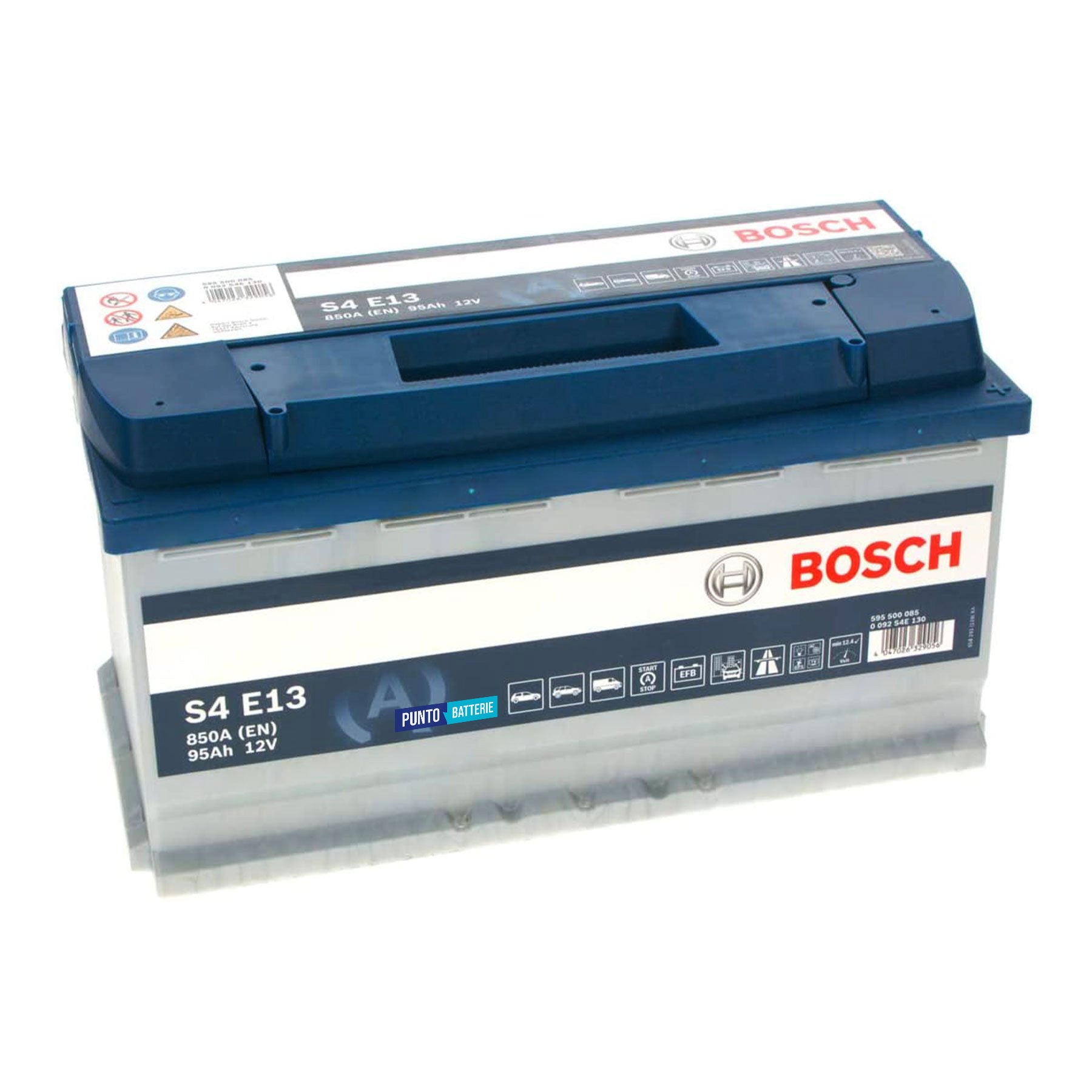 Batteria originale Bosch S4E S4 E13, dimensioni 353 x 175 x 190, polo positivo a destra, 12 volt, 95 amperora, 850 ampere, EFB. Batteria per auto e veicoli leggeri con start e stop.