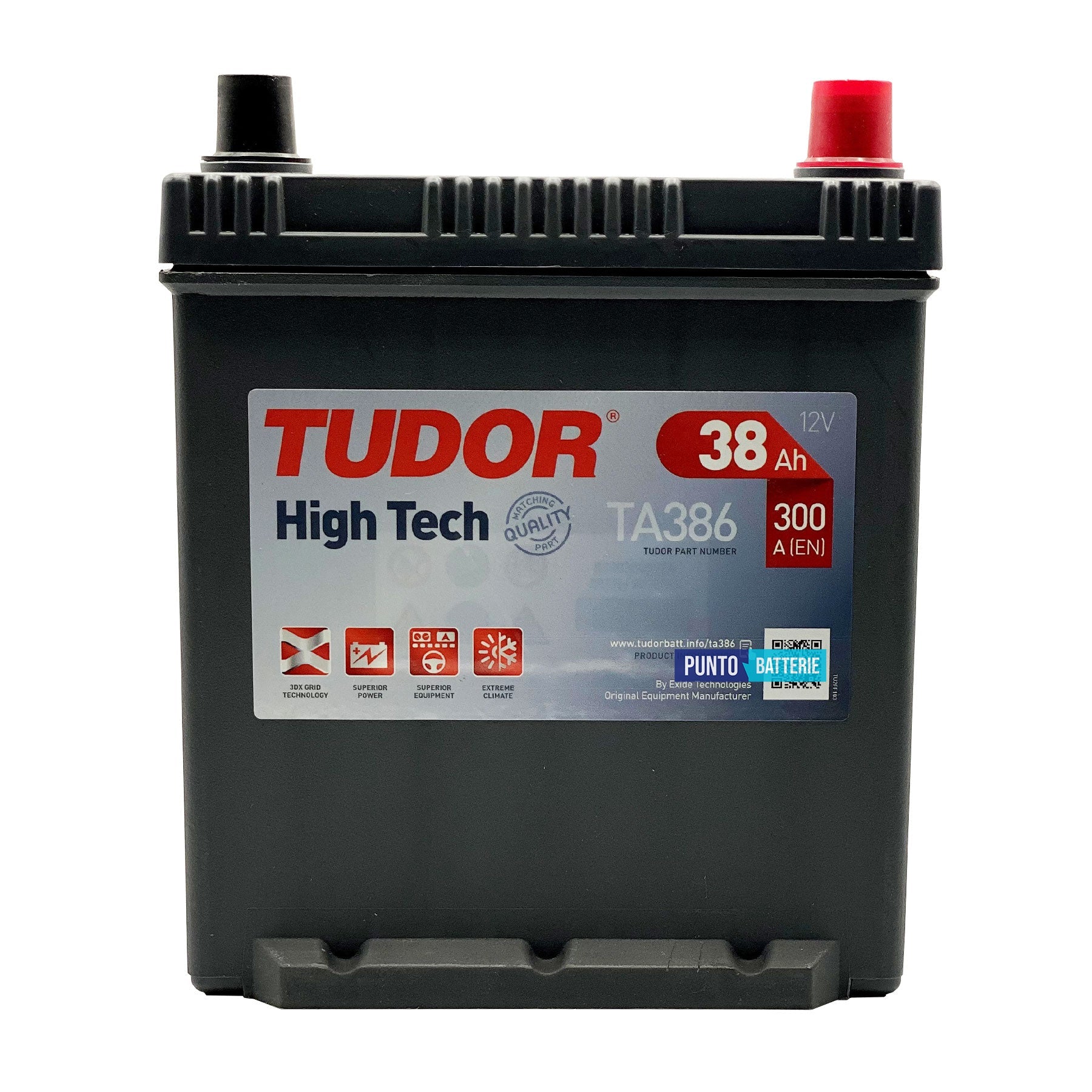Batteria Tudor 38Ah, 12V, 300A, 187x127x220mm