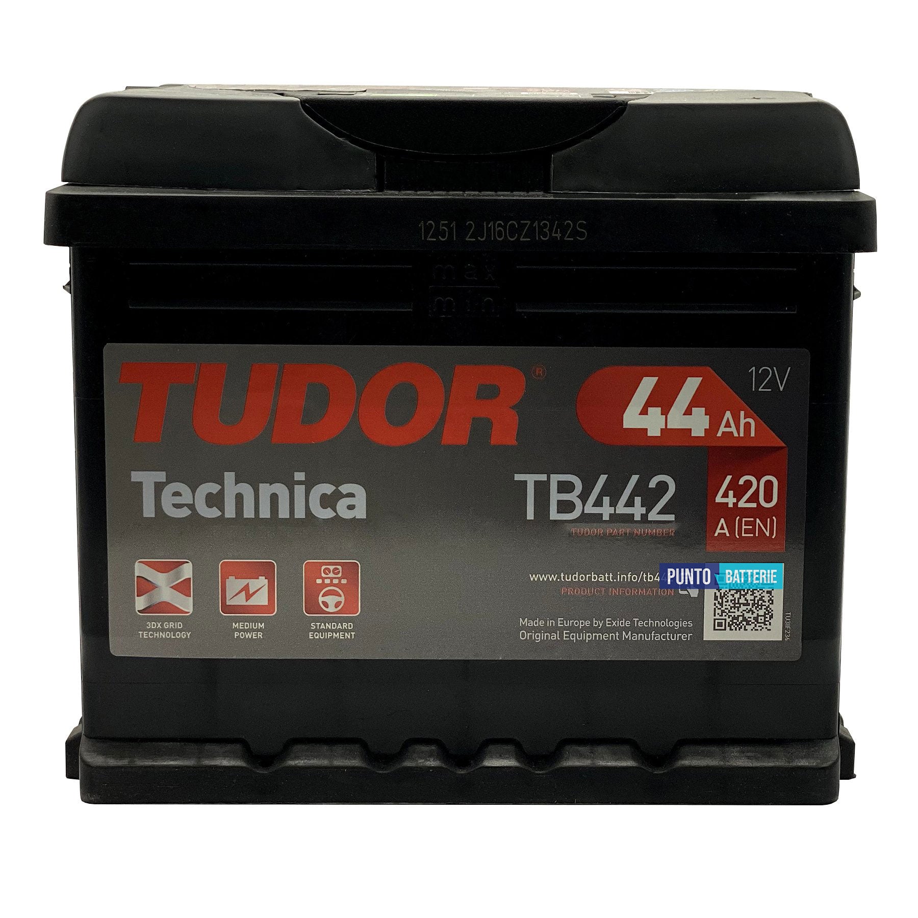 Batteria Tudor 44Ah, 12V, 420A, 207x175x175mm