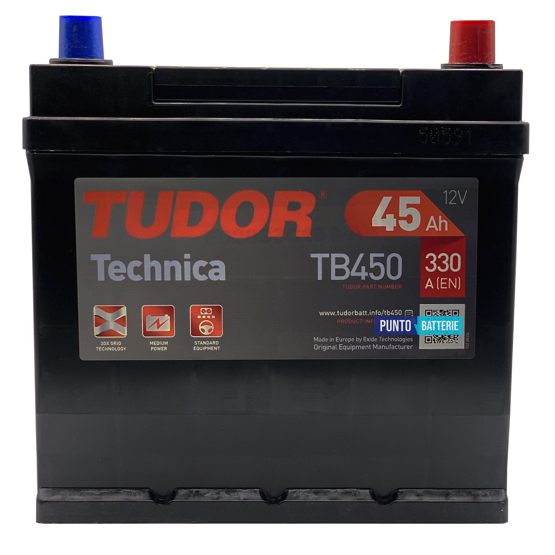 Batteria Tudor 45Ah, 12V, 330A, 220x135x225mm