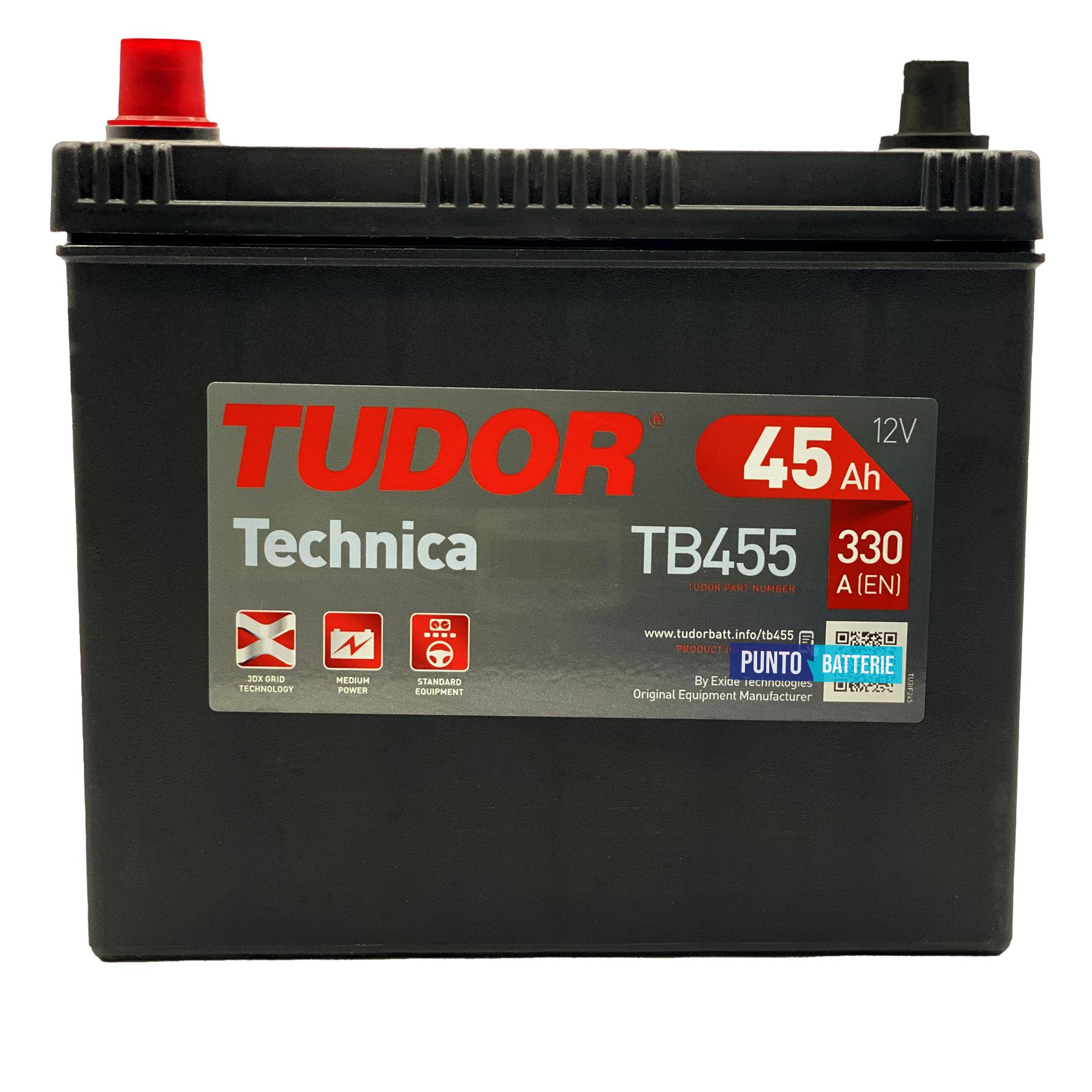 Batteria Tudor 45Ah, 12V, 330A, 237x127x227mm