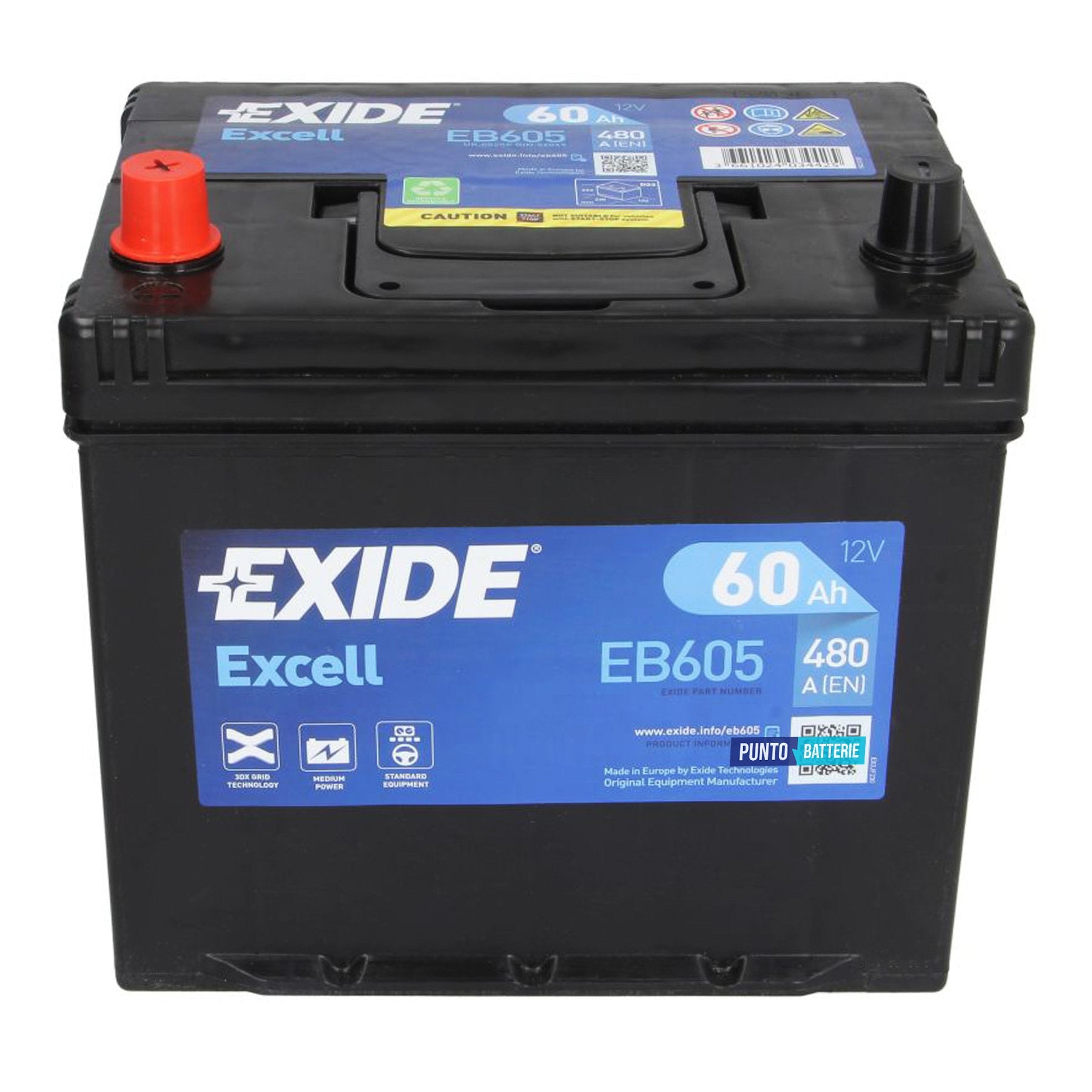 Batteria Exide 60Ah, 12V, 480A, 230x173x222mm