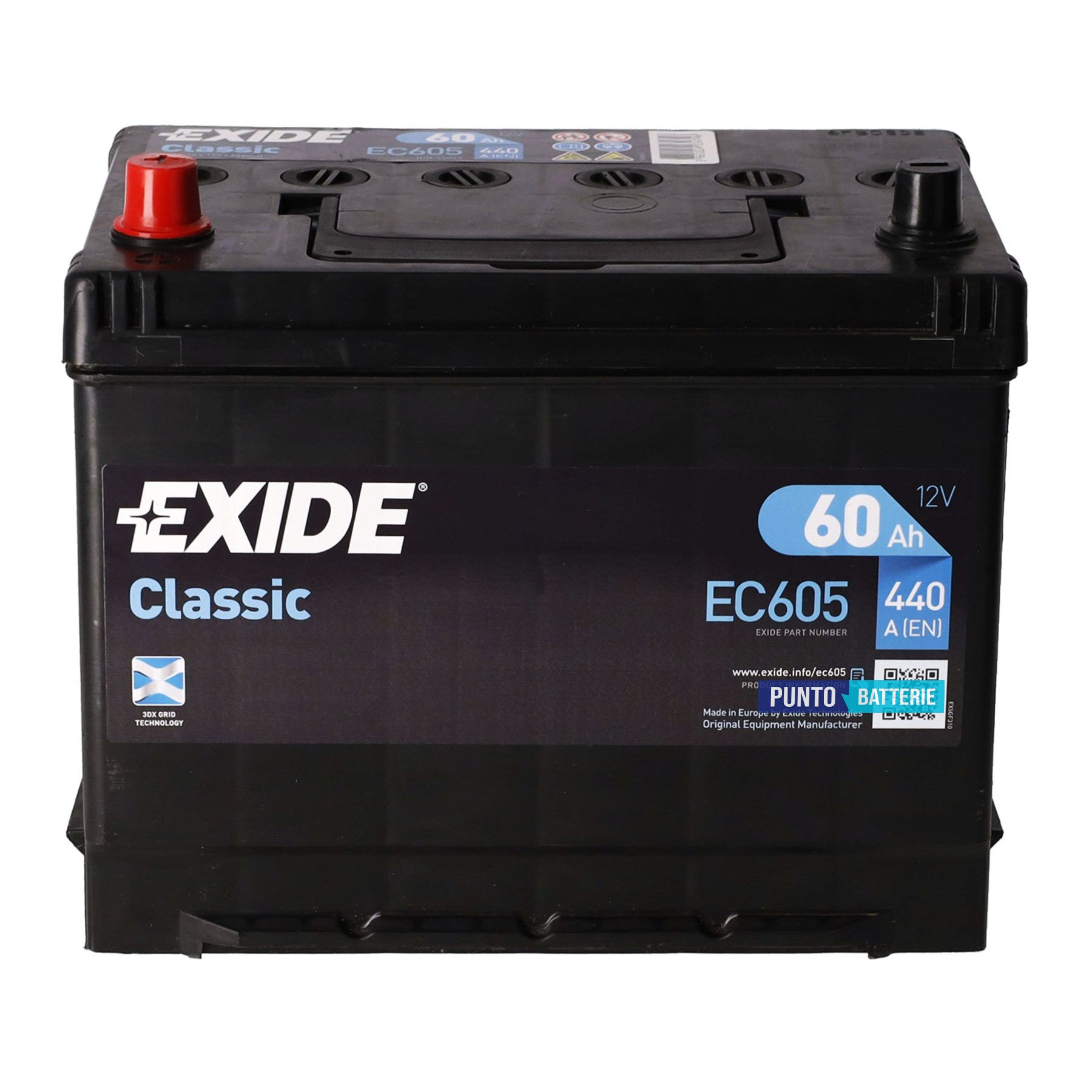 Batteria Exide 60Ah, 12V, 440A, 270x173x222mm