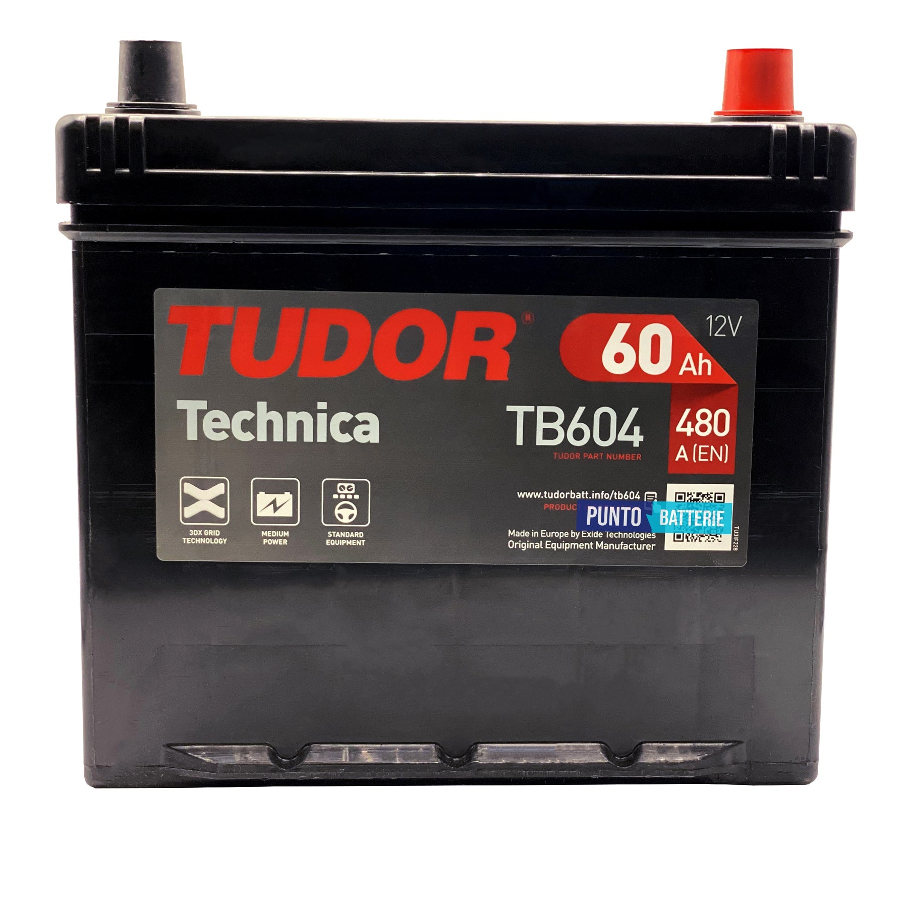 Batteria Tudor 60Ah, 12V, 480A, 230x173x222mm