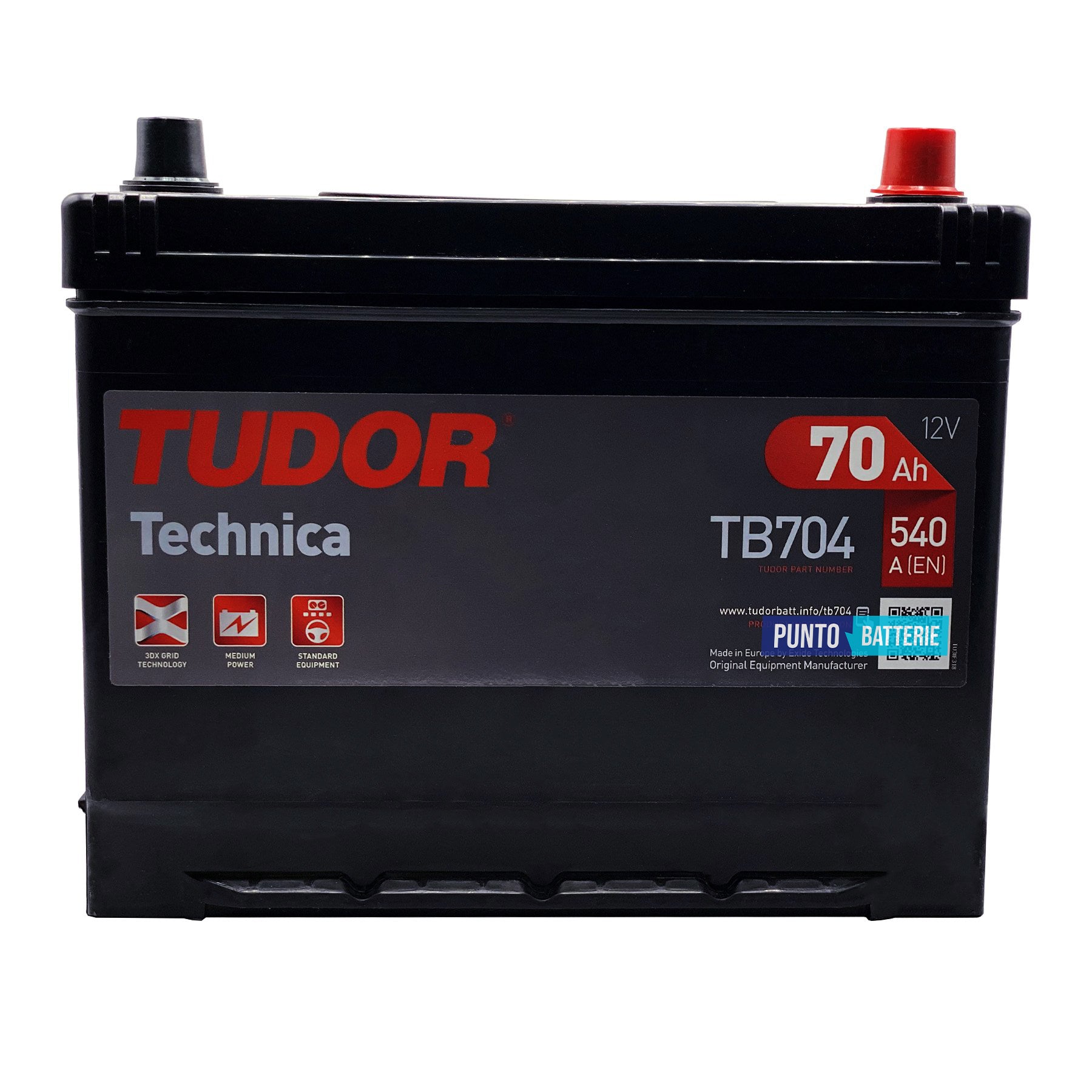Batteria Tudor 70Ah, 12V, 540A, 270x173x222mm