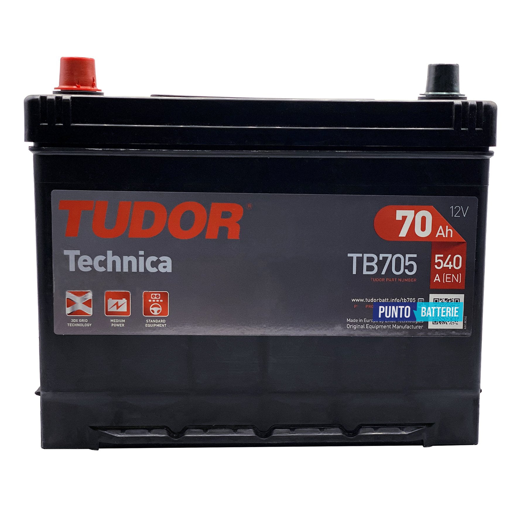 Batteria Tudor 70Ah, 12V, 540A, 270x173x222mm