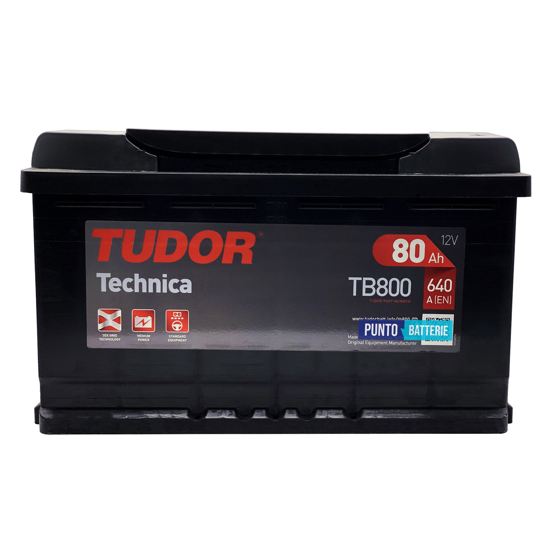 Batteria Tudor 80Ah, 12V, 640A, 315x175x190mm
