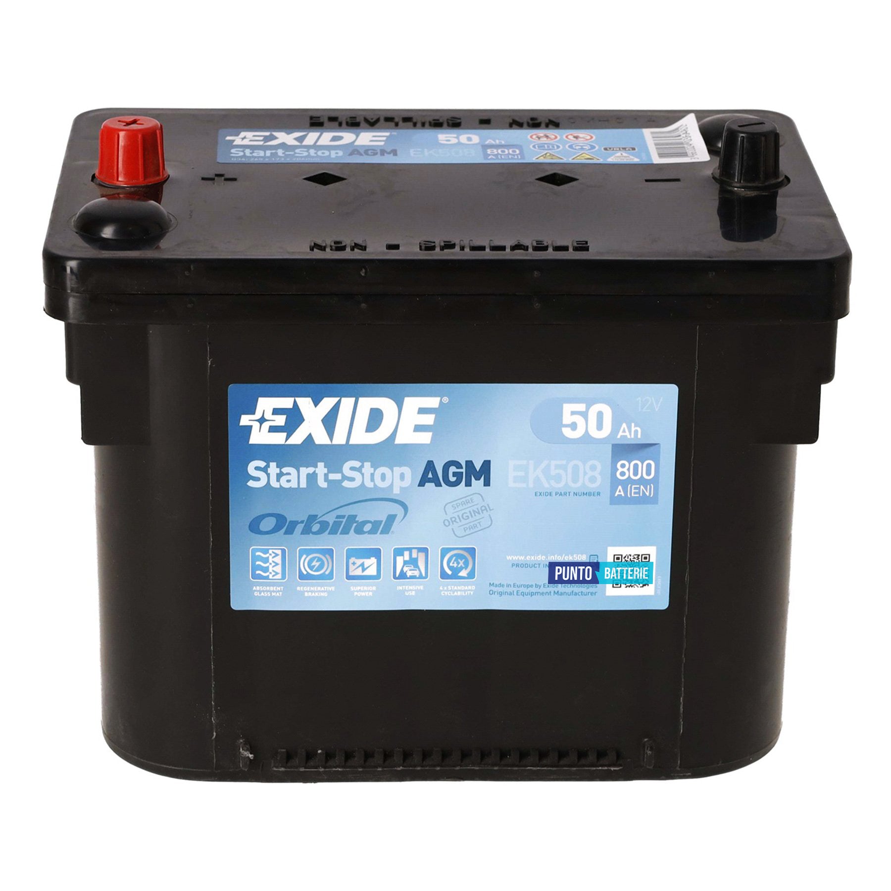 Batteria Exide 50Ah, 12V, 800A, 260x173x206mm, AGM