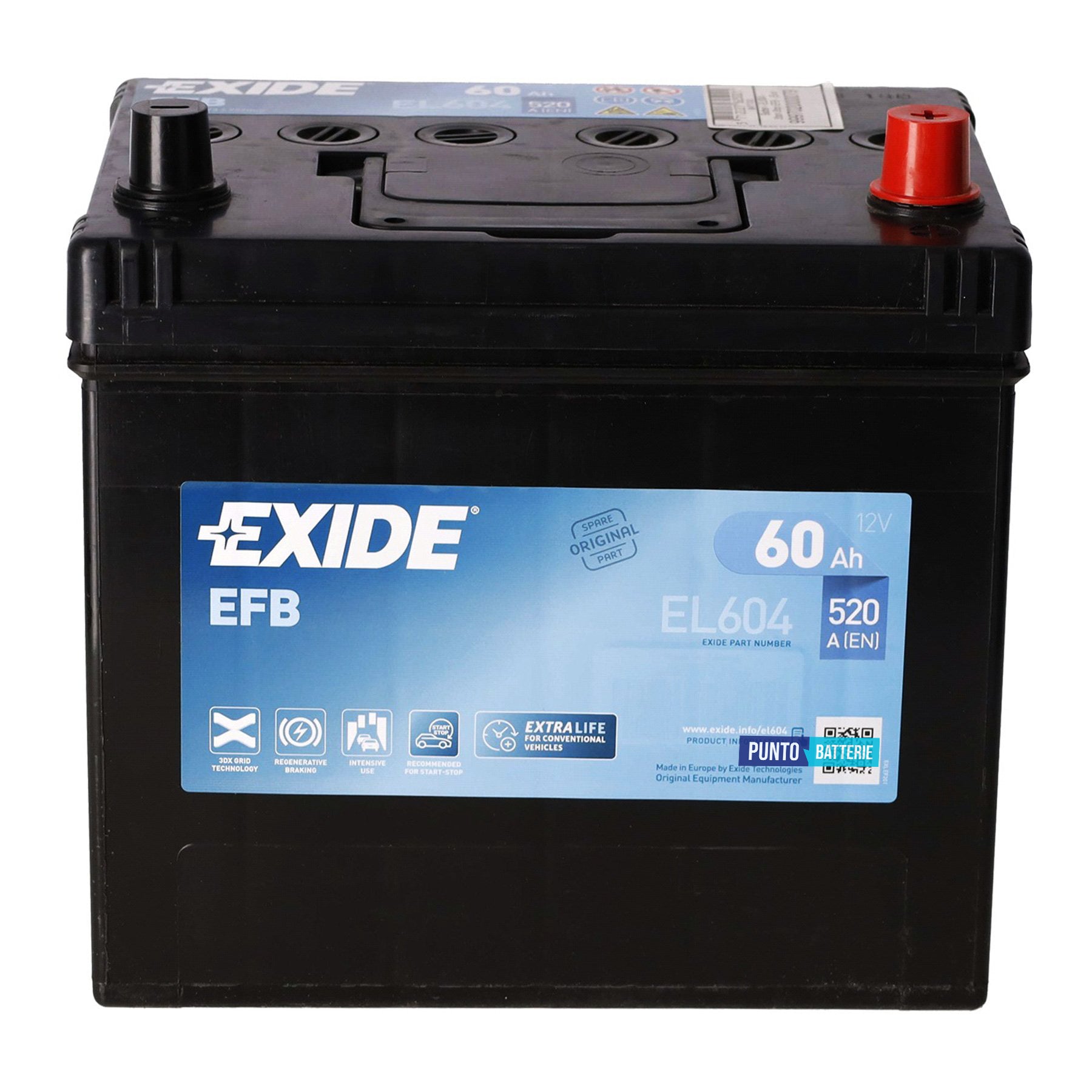 Batteria Exide 60Ah, 12V, 520A, 230x173x222mm, EFB