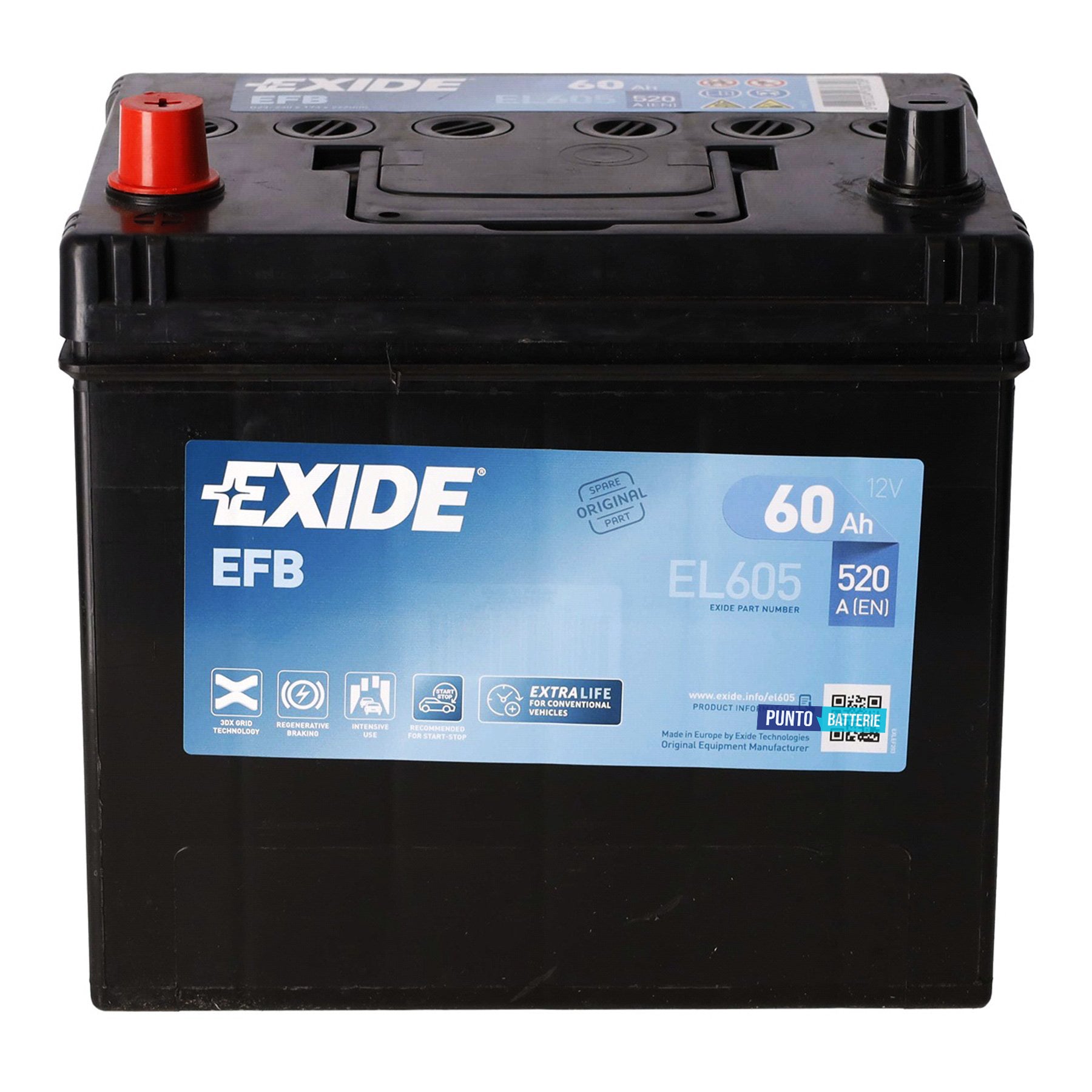Batteria Exide 60Ah, 12V, 520A, 230x173x222mm, EFB