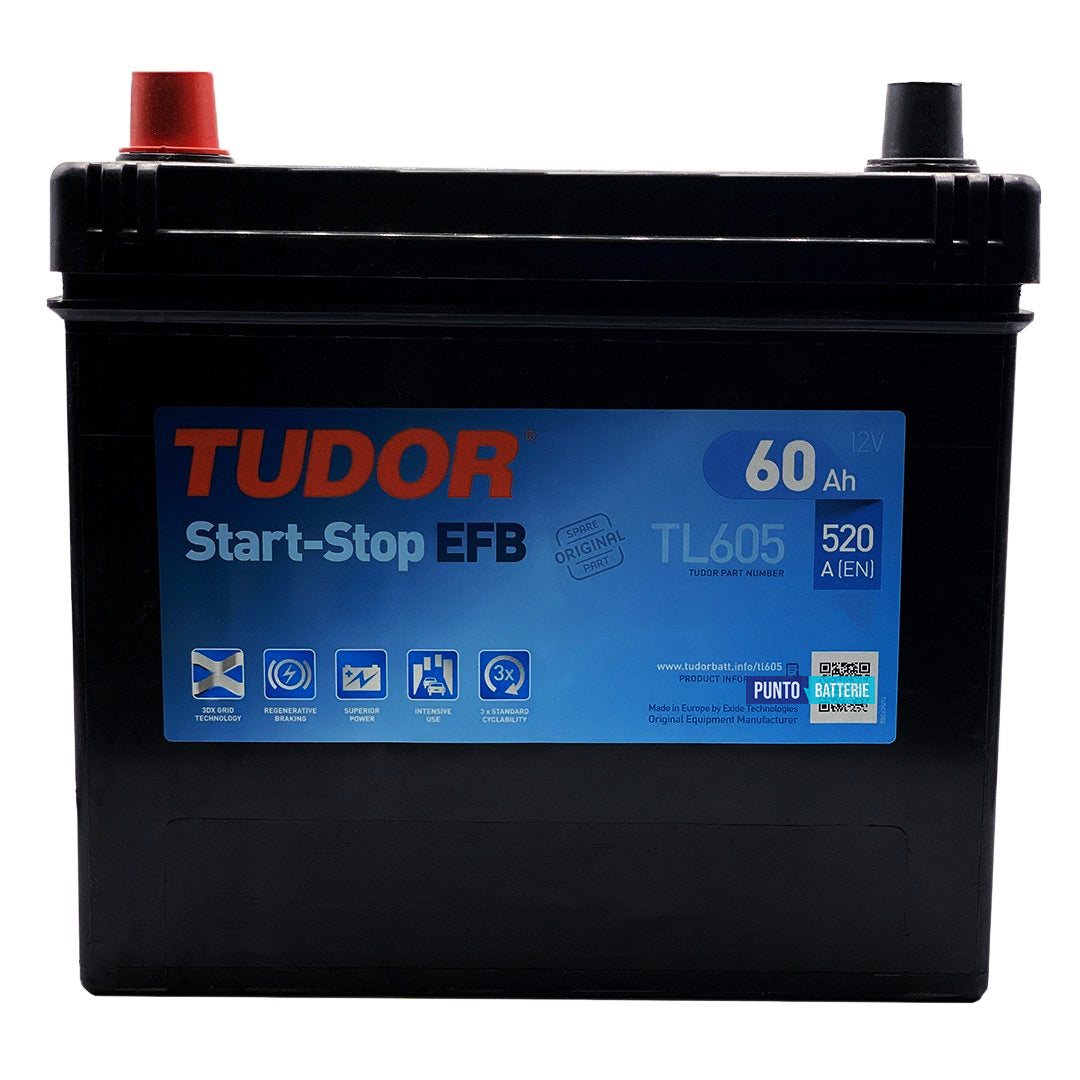 Batteria Tudor 60Ah, 12V, 520A, 230x173x222mm, EFB