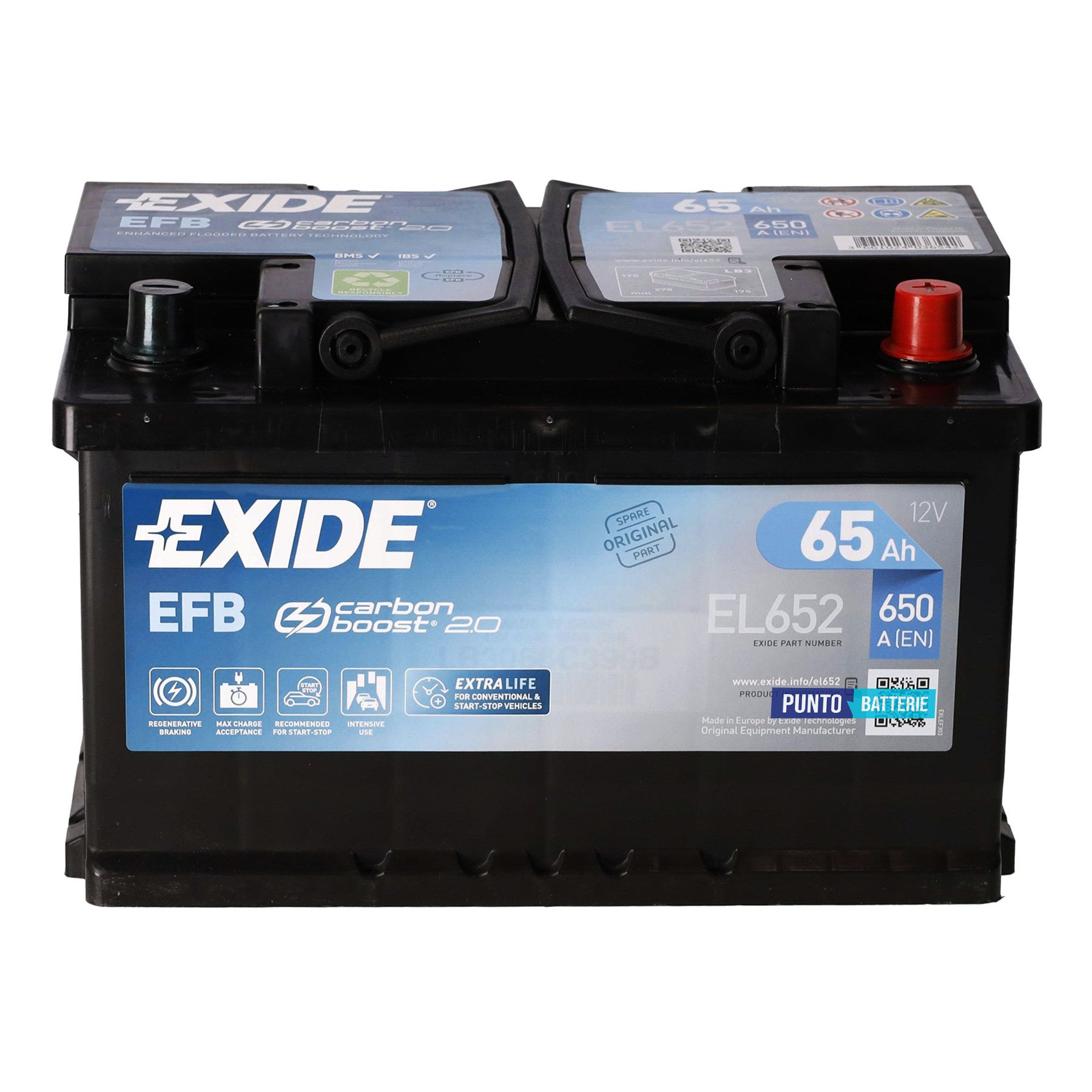 Batteria Exide 65Ah, 12V, 650A, 278x175x175mm, EFB