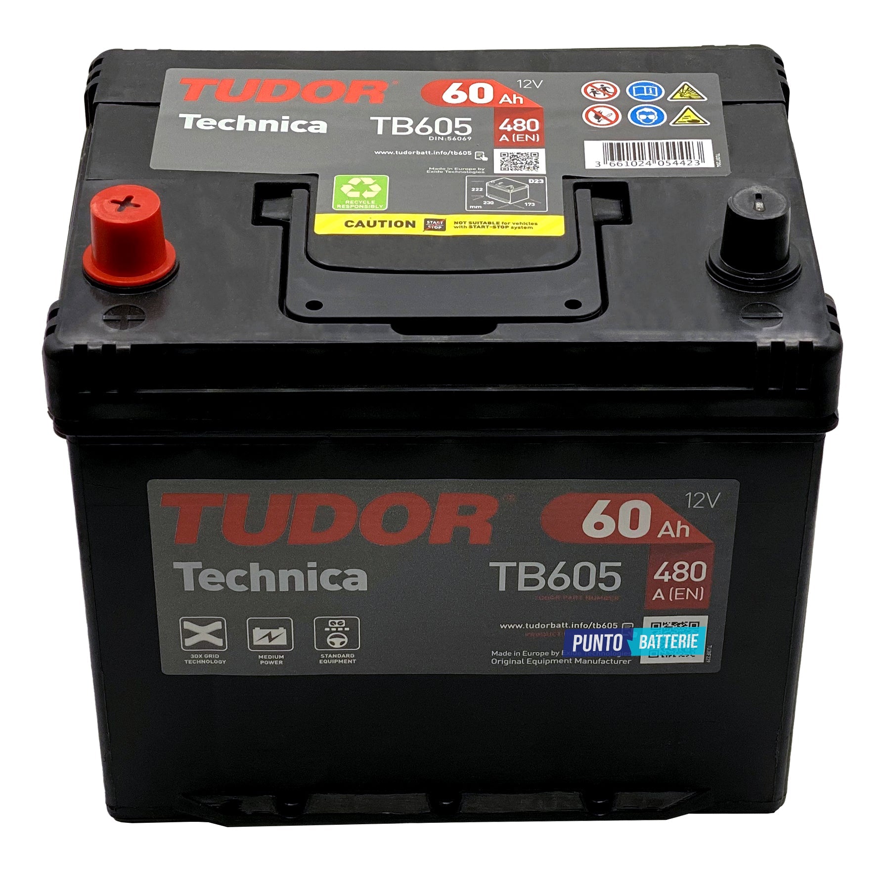 Batteria auto 60ah, 480a, 12v